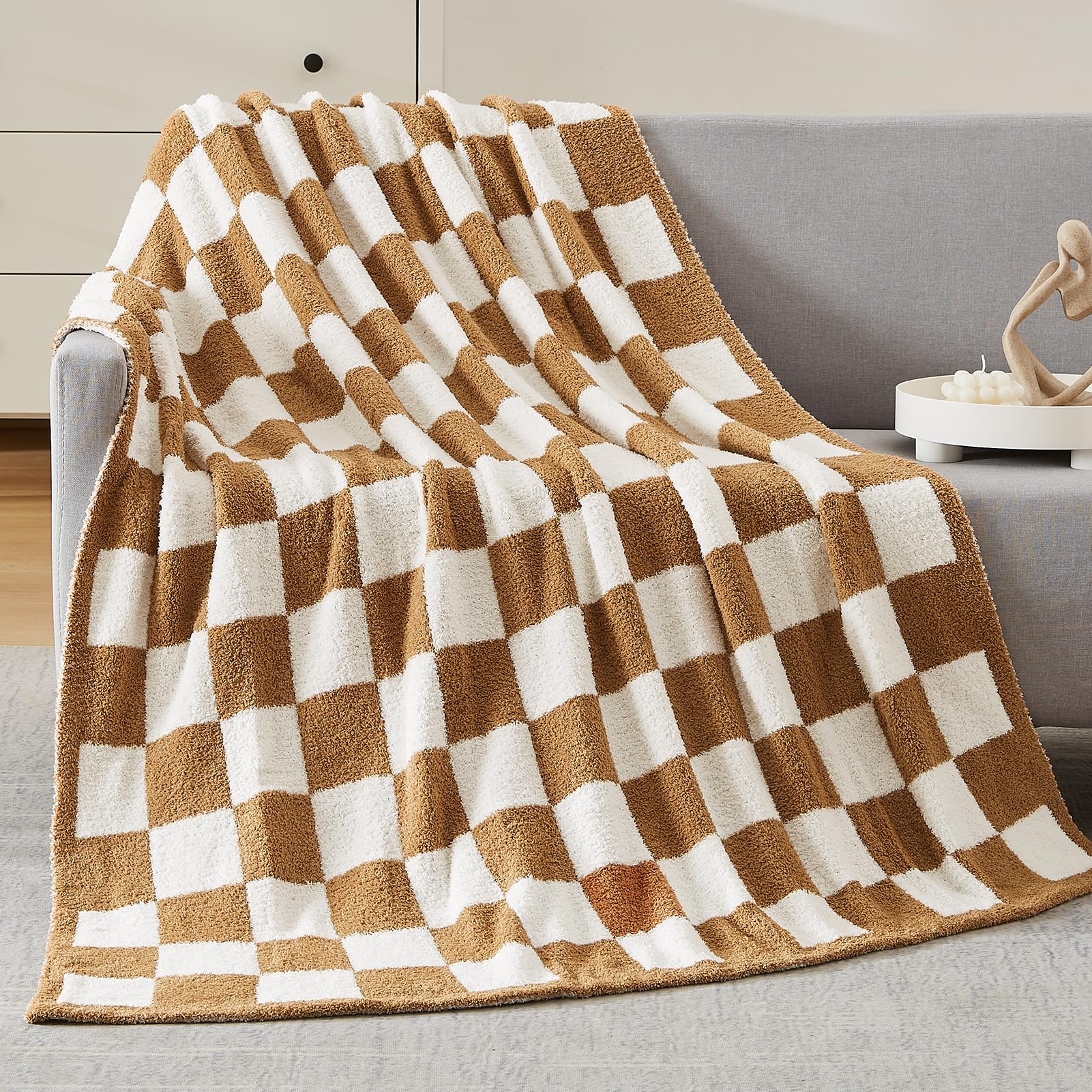 WRENSONGE Throw Blanket Cationic Dyeing Taupe Soft Cozy Fluffy Warm Hand Made Throw Blankets for Couch, Sofa, Chair, Bed, Camping, Picnic, Travel Lightweight Bed Blanket - 50"*60"