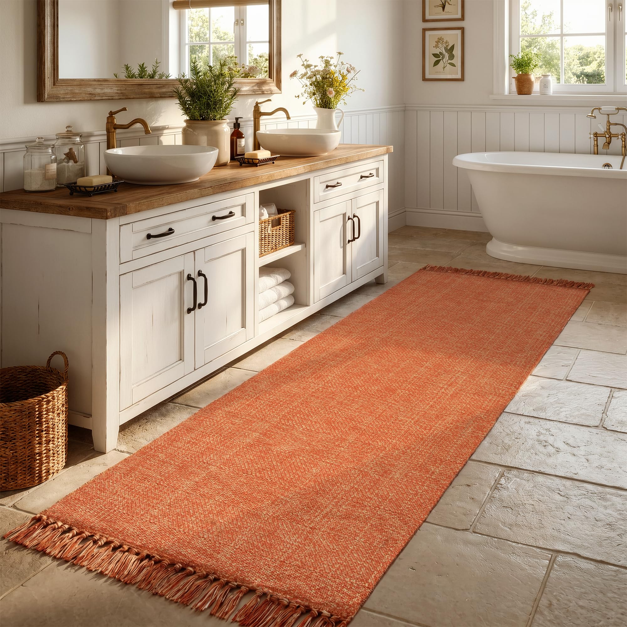 Collive Comfy Area Rug 4' x 6', Tan/Cream Woven Cotton Bedroom Rugs, Modern Indoor Accent Rug Floor Carpet with Tassel for Living Room, Nursery Room, Dining Room, Bedside, Office, Patio Decor