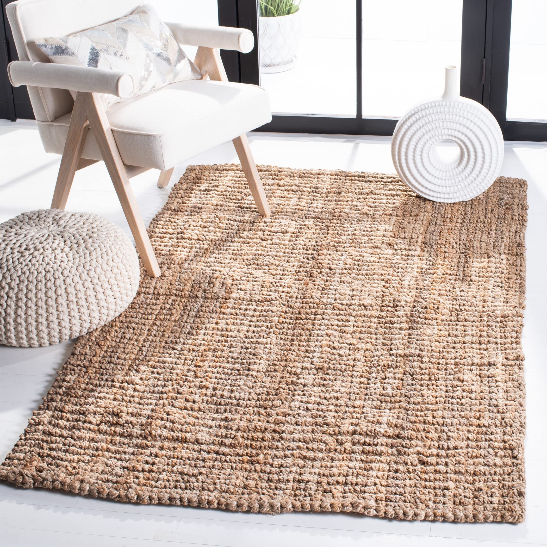 SAFAVIEH Area Rug 8x10 - Natural Fiber Collection - Large - Natural Brown, Handmade Jute, Farmhouse Style, Chunky Textured Thick Pile (NF447A)