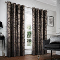 Mocha Velvet 108" Long Curtains with Gold Foil Print Set of 2 Luxury Window Treatments