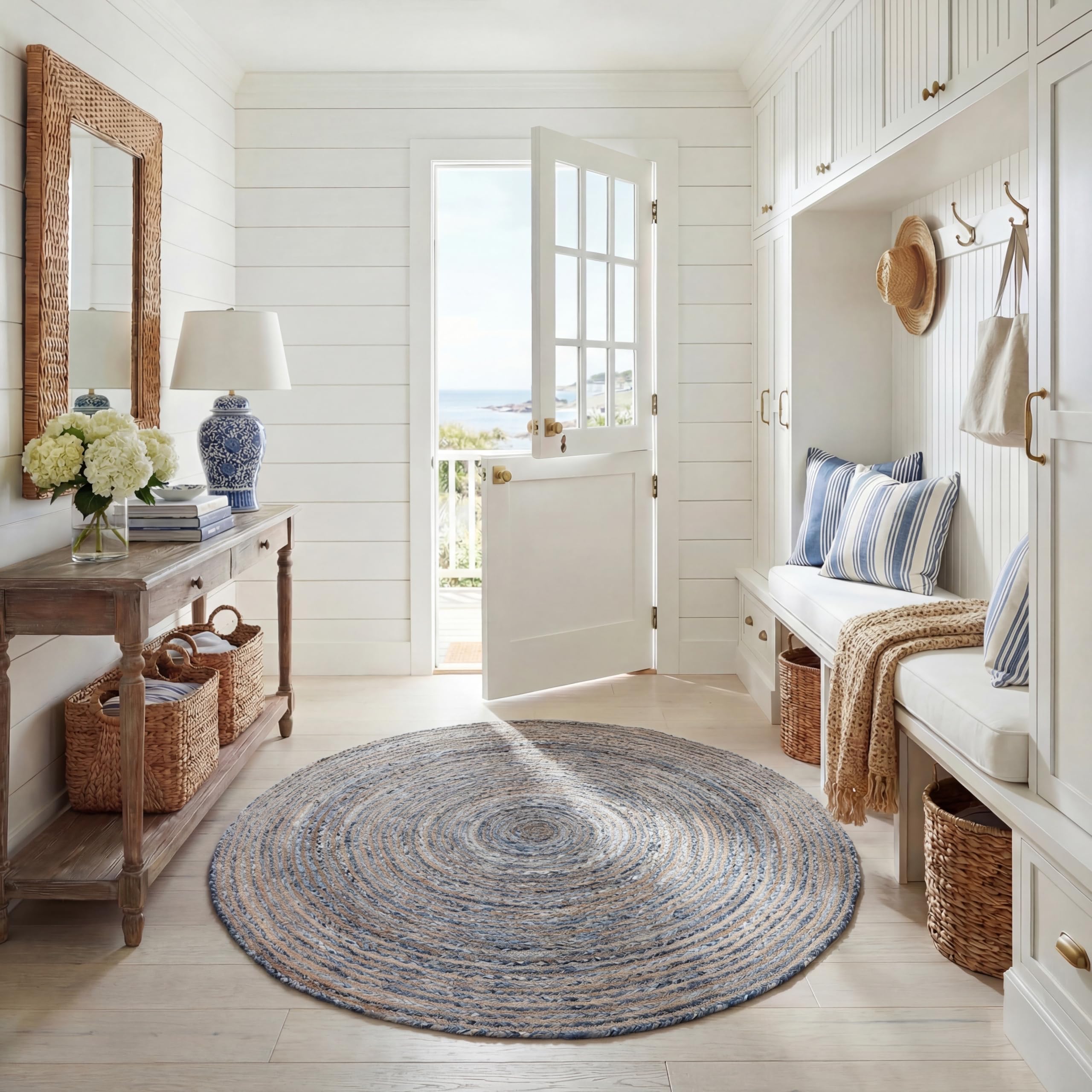 SAFAVIEH Area Rug 8x10 - Cape Cod Collection - Large - Beige & Multi, Handmade Jute & Cotton, Woven Braided Design (CAP202B)