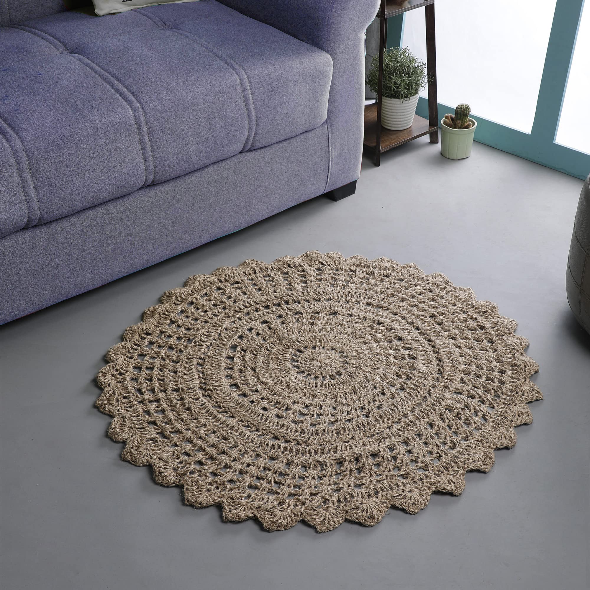 Hausattire Hand Woven Jute Braided Rug, 4’ Round – Natural, Reversible Boho Entry Area Rugs for Kitchen, Living Room I Farmhouse Decorative Floor Rug, 4 Feet Round
