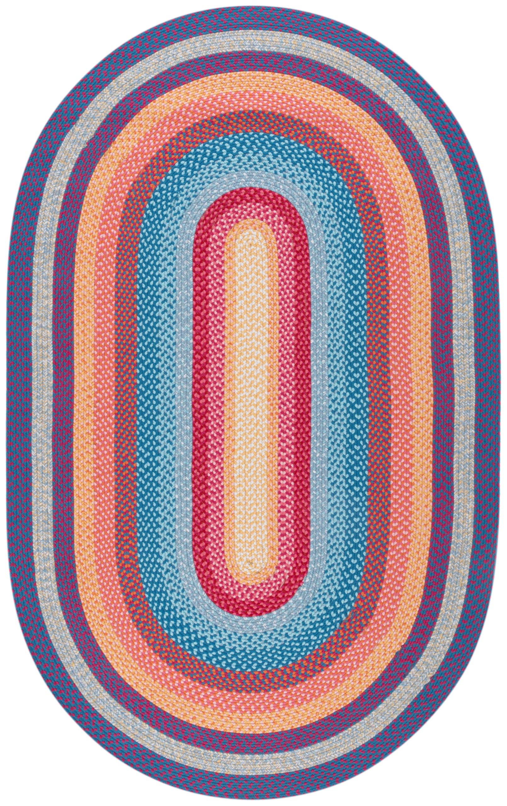 SAFAVIEH Washable Rug Outdoor Braided Collection - 5' x 8' Oval, Multi, Handmade & Reversible, Non-Shedding & Easy to Clean, Ideal for Patio, Backyard, Mudroom (BRD308A)