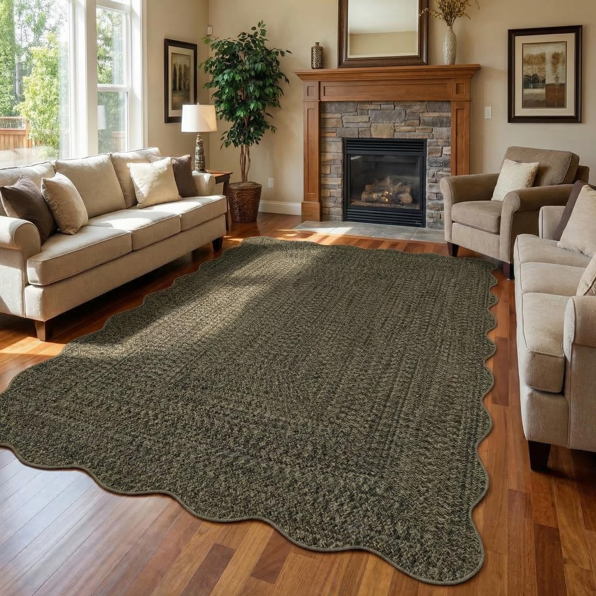 8x10 Natural Braided Washable Farmhouse Rug Non Slip Stain Resistant Low Pile Carpet