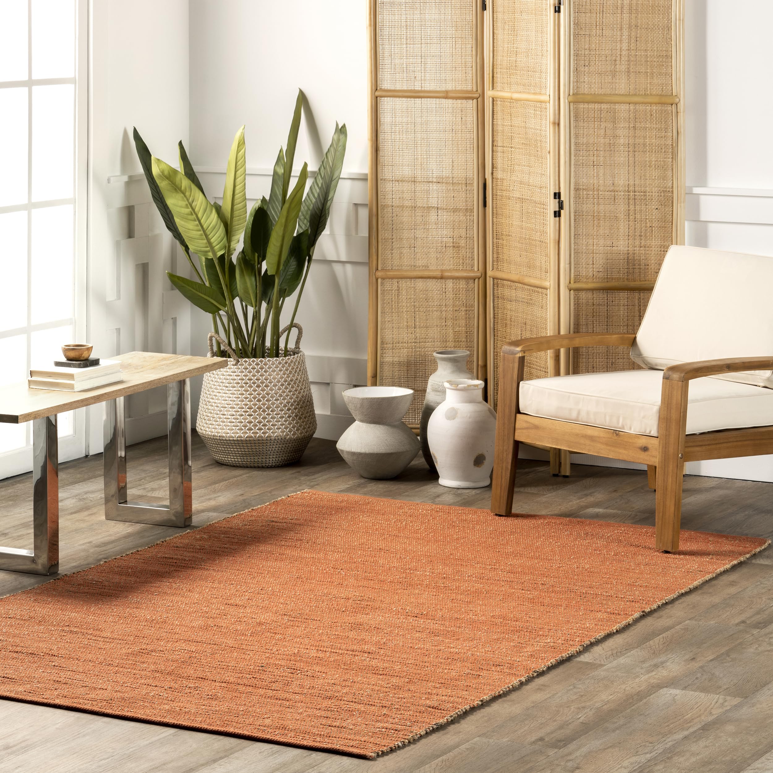 nuLOOM 5x8 Elfriede Jute & Cotton Hand Woven Area Rug, Natural, Solid Rustic Farmhouse Style, Weaved Design, Natural Fiber, For Bedroom, Living Room, Dining Room, Hallway, Office, Entryway