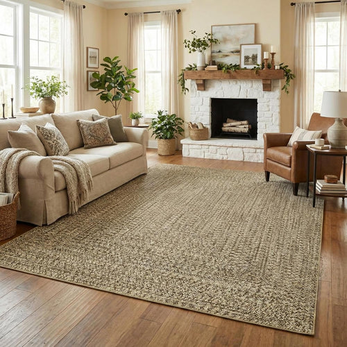 8x10 Natural Braided Washable Farmhouse Rug Non Slip Stain Resistant Low Pile Carpet