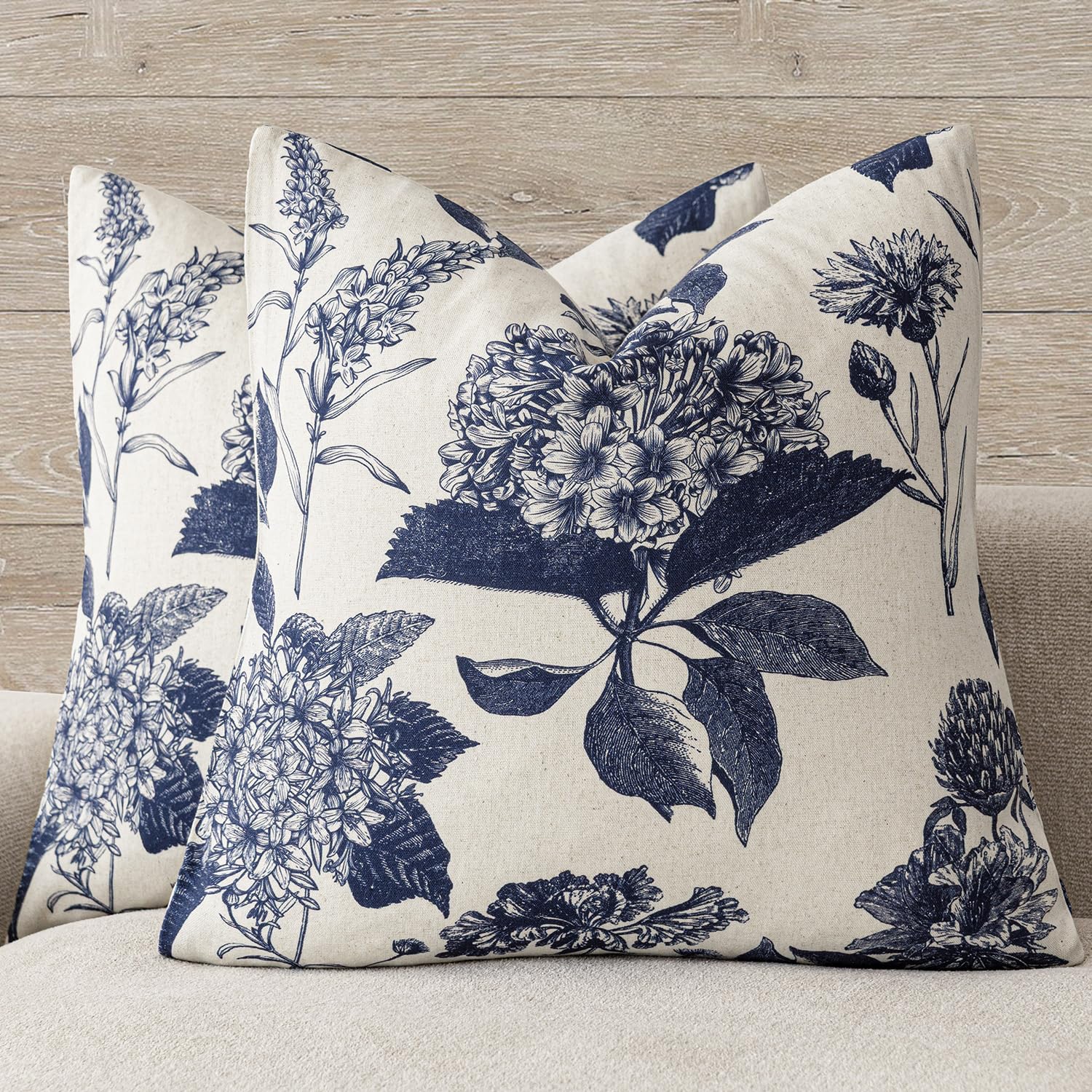 Foindtower Set of 2 Linen Floral Throw Pillow Covers Neutral Vintage Print Decorative Cushion Covers Farmhouse Boho Home Decor for Sofa Chair Couch Bedroom Living Room,22×22 Inch,Sage Green