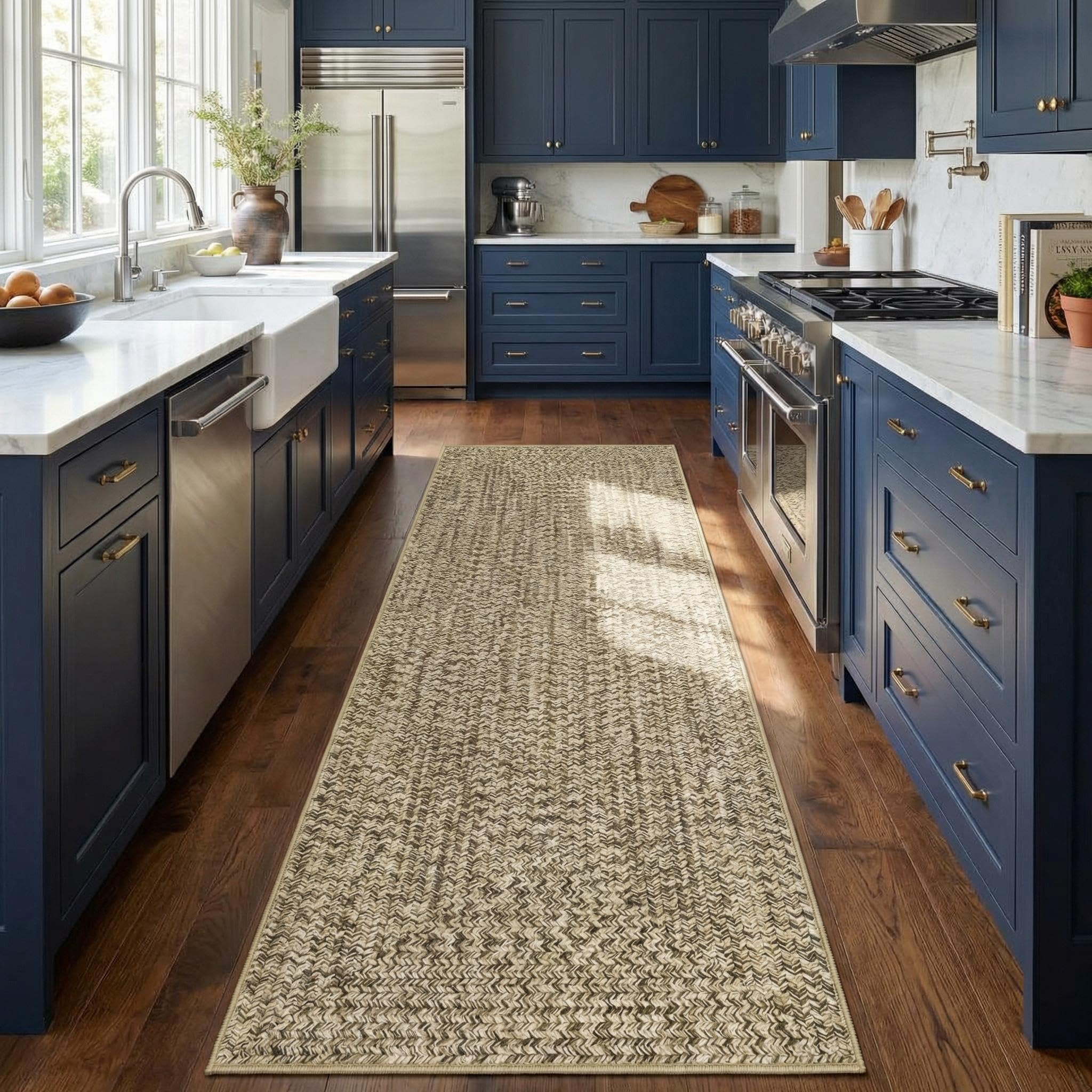 8x10 Natural Braided Washable Farmhouse Rug Non Slip Stain Resistant Low Pile Carpet