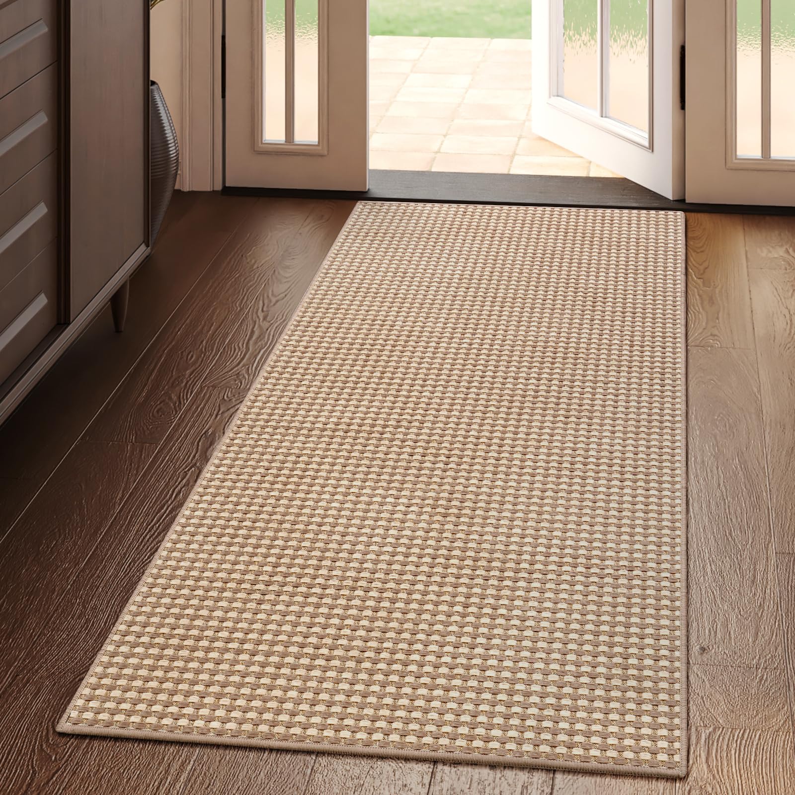 YDKGL Boho Washable Area Rugs 5x7 ft, Non Slip Area Rug for Living Room, Braided Office Rugs Bedroom Rug Woven Washable Indoor Floor Carpets for Office Dining Bedroom Living Room, Easy to Clean, Brown