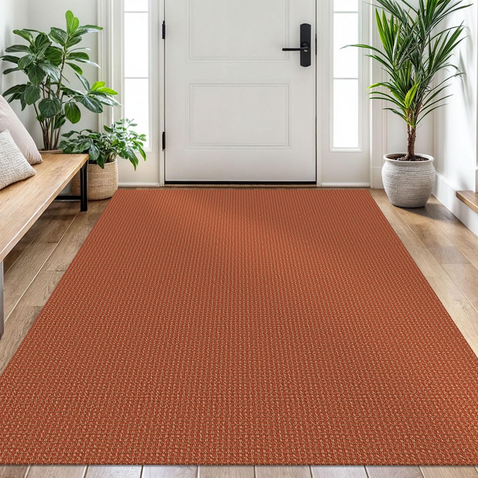 EARTHALL Woven Area Rug 4x6 Ft Washable Rugs for Entryway Non Slip Braided Throw Rugs Bedroom Carpet Cotton Entry Rug Cotton Floor Carpets for Bedroom Dining Room Living Room, Orange/Tan/Brown