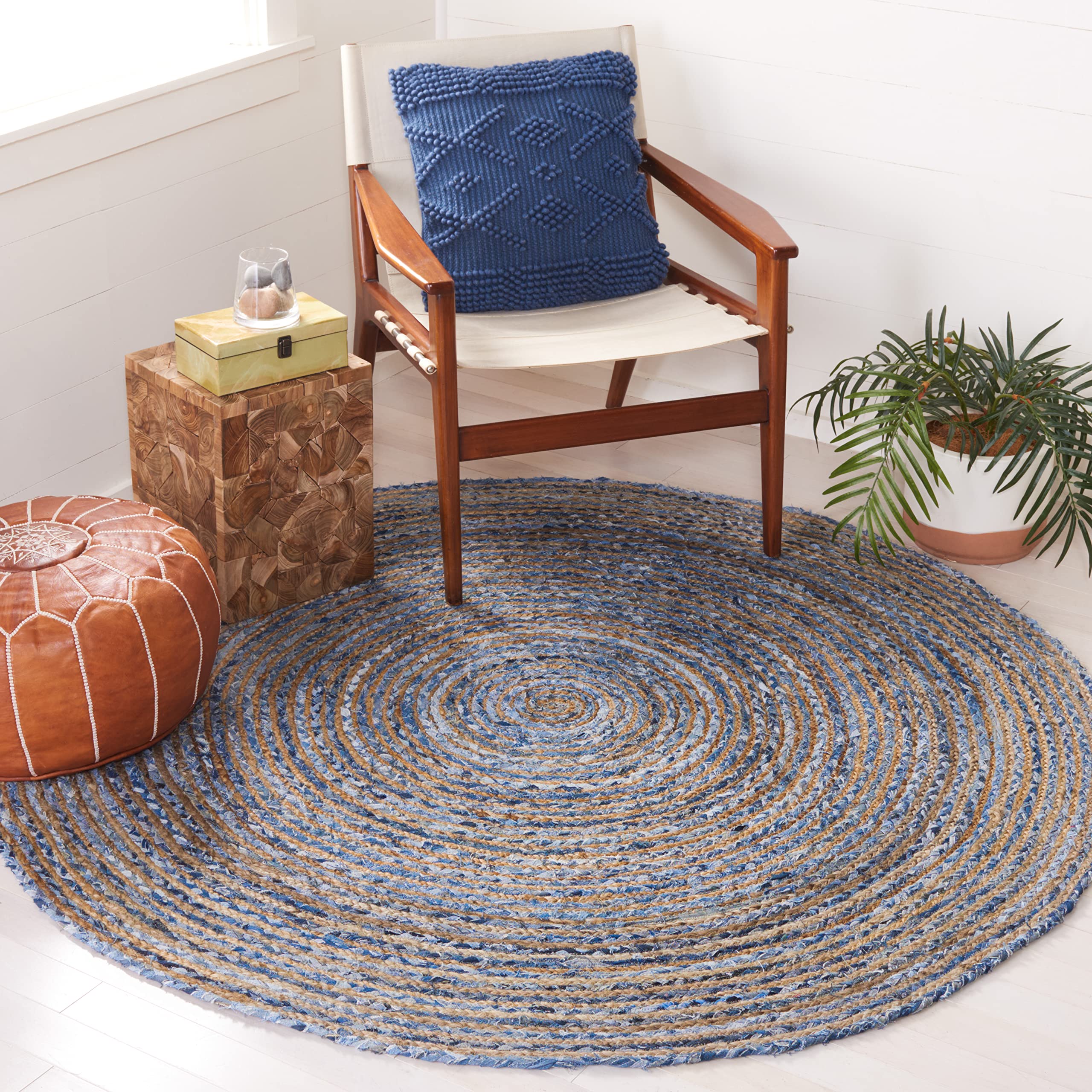 SAFAVIEH Area Rug 4x6 - Cape Cod Collection - Beige & Multi, Handmade Jute & Cotton, Woven Braided Design (CAP202B)
