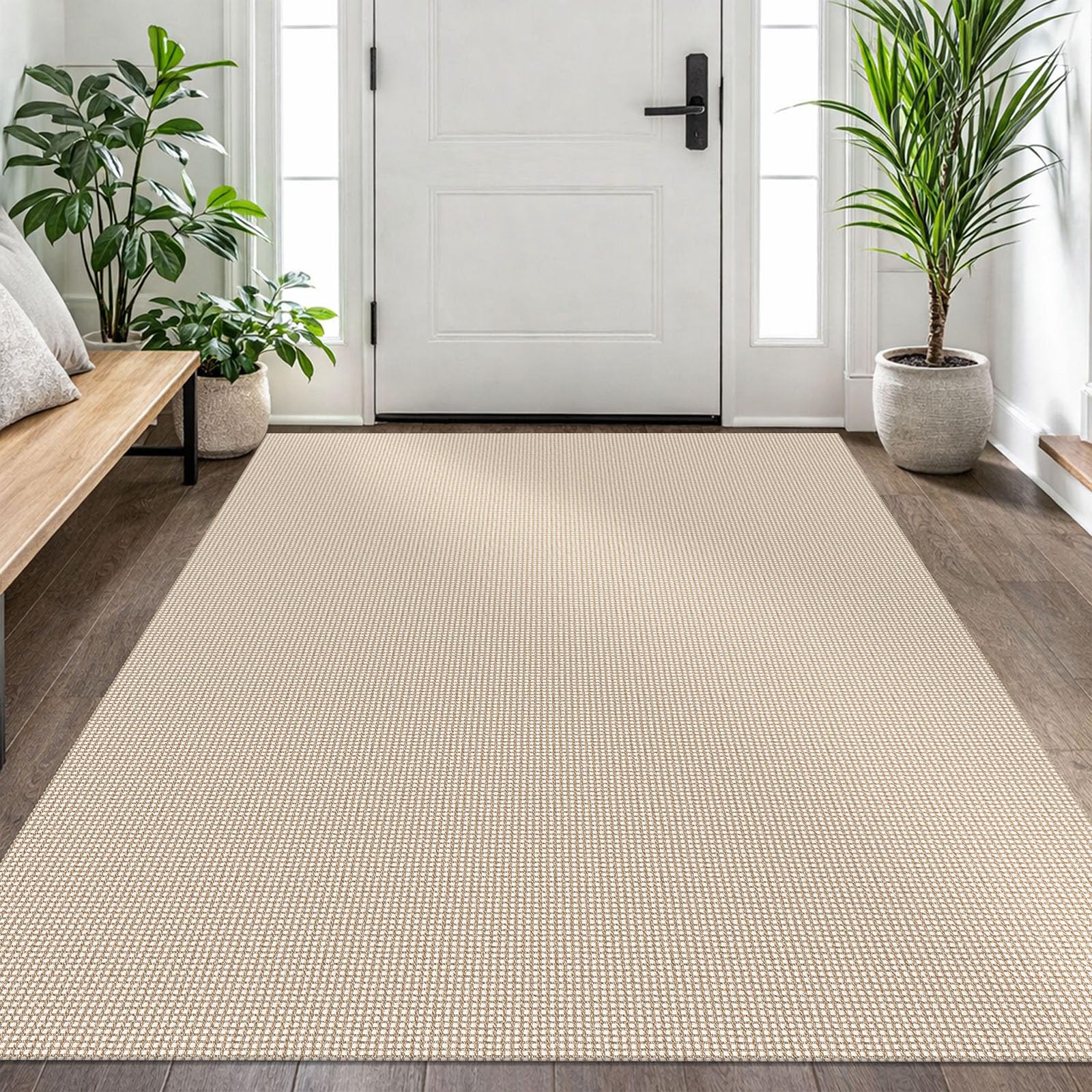EARTHALL Woven Area Rug 4x6 Ft Washable Rugs for Entryway Non Slip Braided Throw Rugs Bedroom Carpet Cotton Entry Rug Cotton Floor Carpets for Bedroom Dining Room Living Room, Orange/Tan/Brown