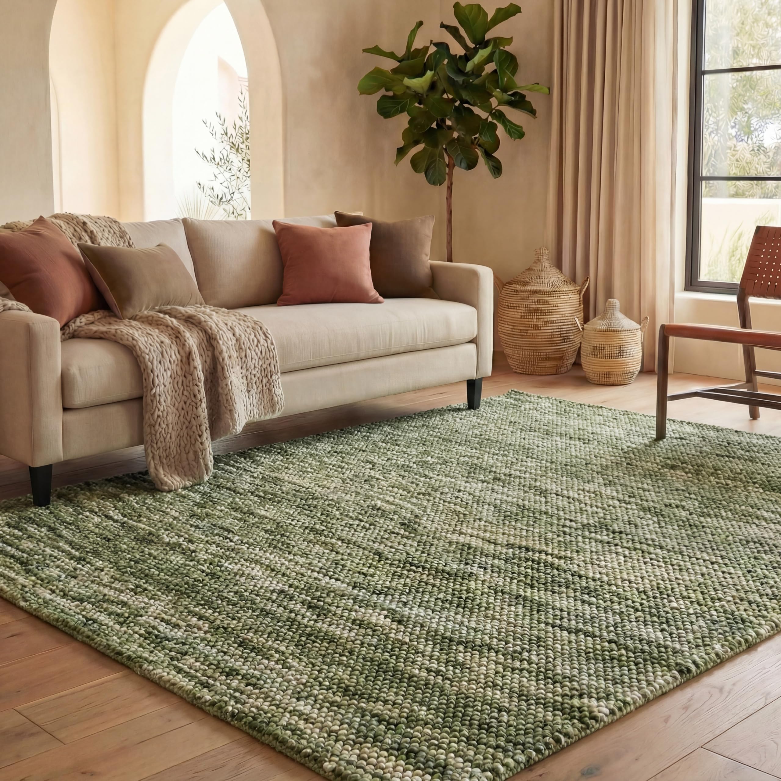 SAFAVIEH Area Rug 5x8 - Natura Collection - Beige & Ivory, Handmade Wool Blend, Textured Design, Ideal for Living Room, Bedroom, Dining Space (NAT425B)