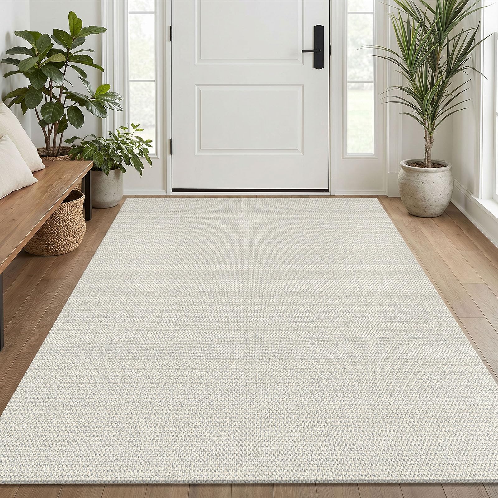 EARTHALL Washable Area Rug 4x6 Ft Non Slip Rugs for Entryway Braided Rubber Backed Bedroom Carpet Cotton Entry Rug Woven Floor Carpets for Bedroom Dining Room Living Room, Send/Beige