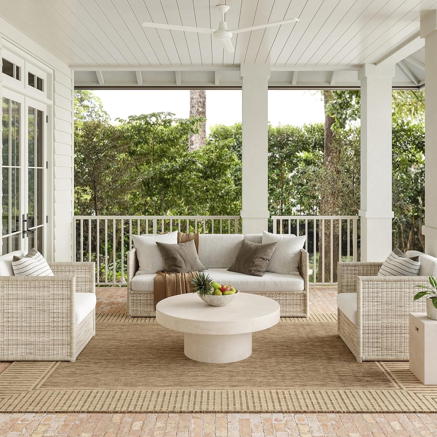 Nuloom Asha Light Brown/Ivory, 8' x 10', Casual, Striped Border, Soft and Cozy, High Traffic, Easy Clean, Durable Area Rug for Indoor/Outdoor Patio, Deck, Porch, Garden, Courtyard