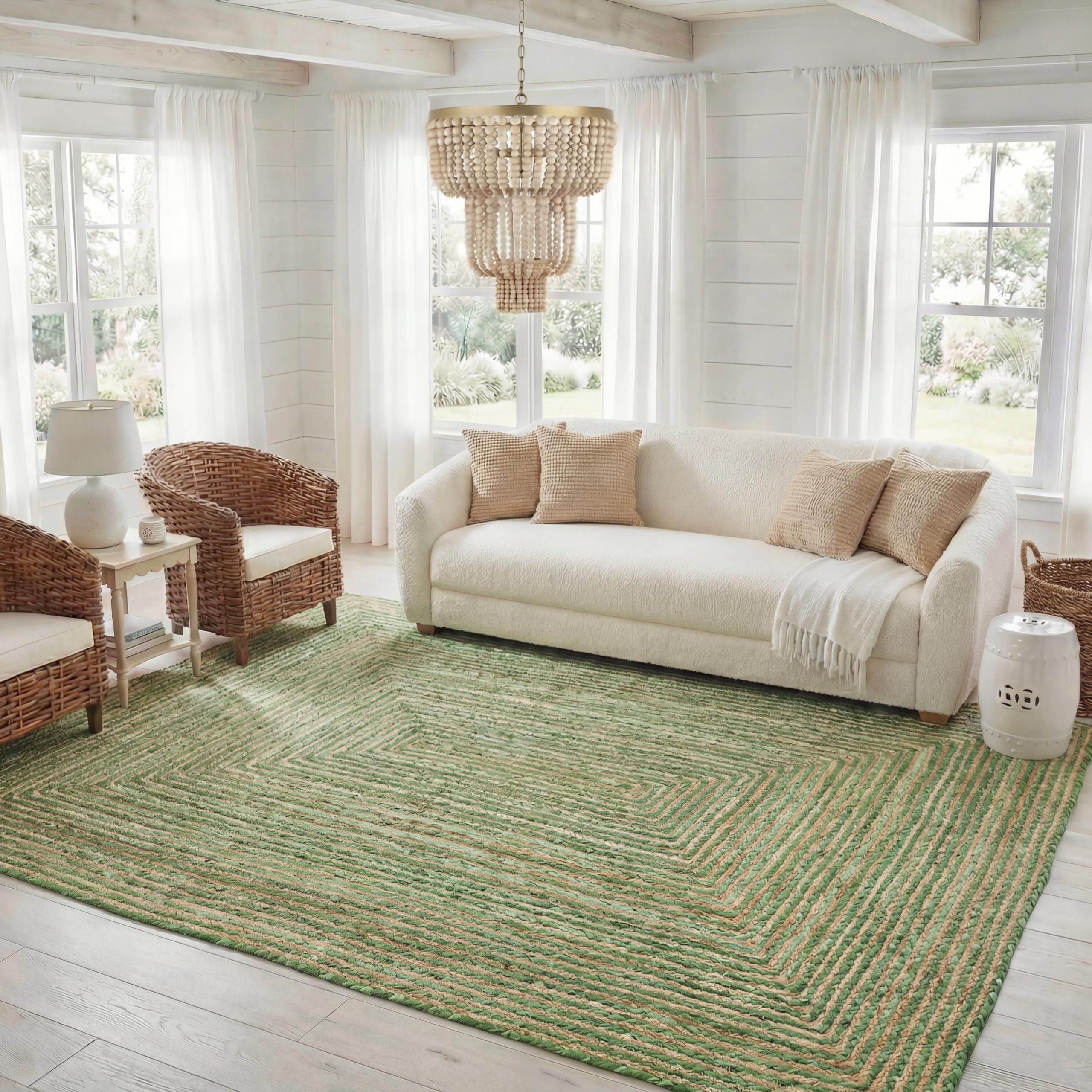 SAFAVIEH Area Rug 8x10 - Cape Cod Collection - Large - Beige & Multi, Handmade Jute & Cotton, Woven Braided Design (CAP202B)