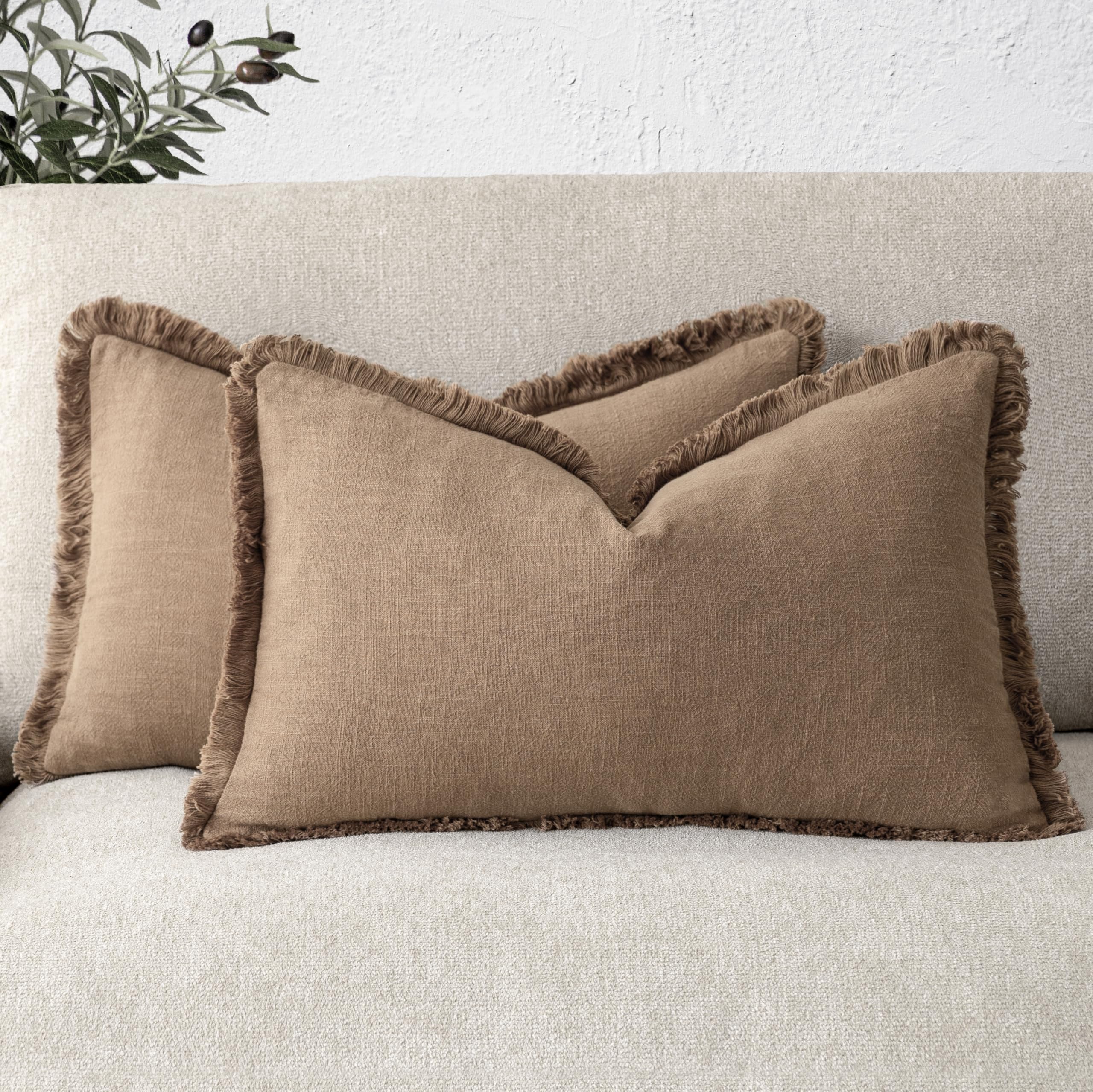 Foindtower Set of 2 Decorative Linen Fringe Throw Pillow Covers Boho Farmhouse Cushion Cover with Tassels Soft Accent Pillowcase for Couch Chair Sofa Bed Living Room Home Decor,20×20 Inch,Sky Blue