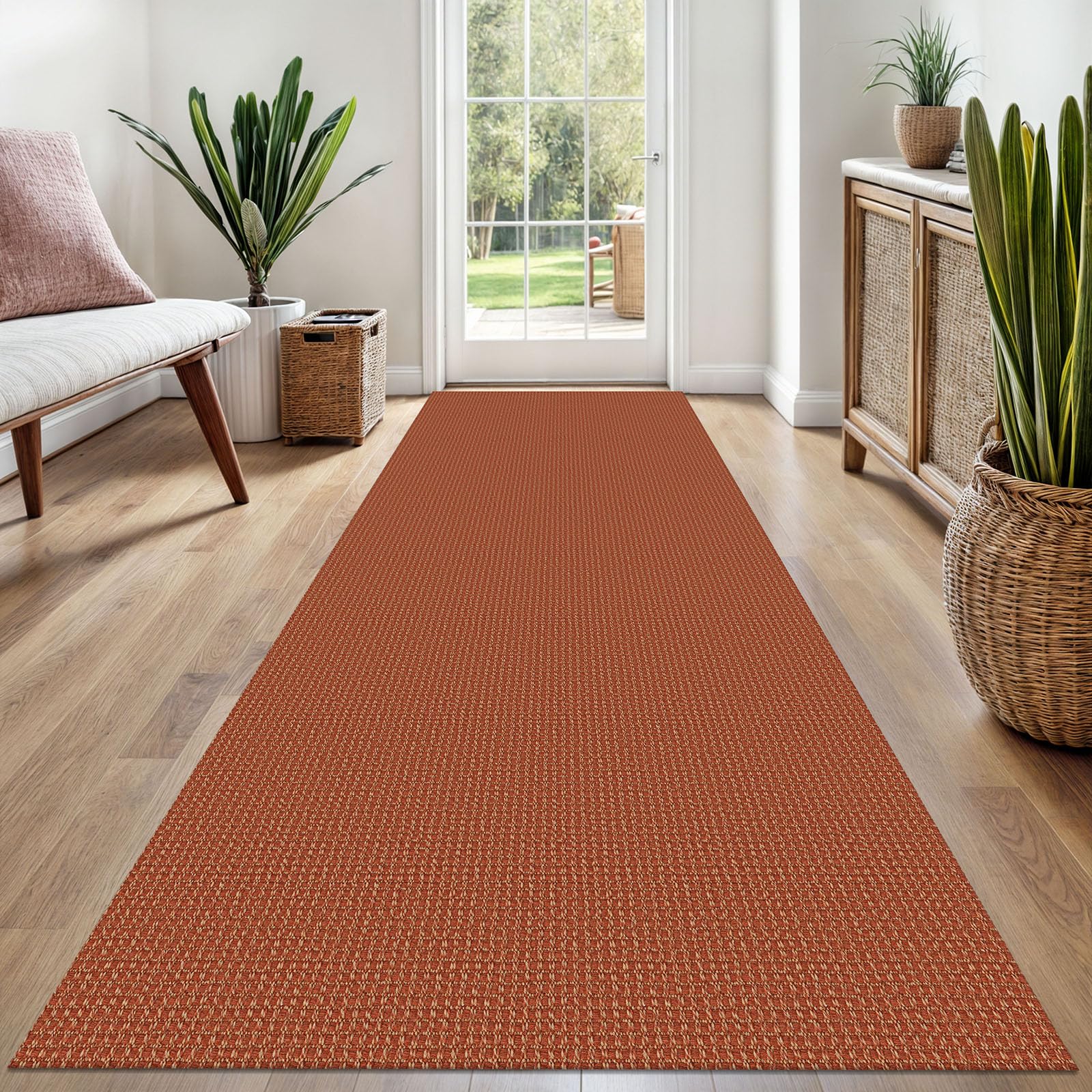 EARTHALL Woven Area Rug 4x6 Ft Washable Rugs for Entryway Non Slip Braided Throw Rugs Bedroom Carpet Cotton Entry Rug Cotton Floor Carpets for Bedroom Dining Room Living Room, Orange/Tan/Brown