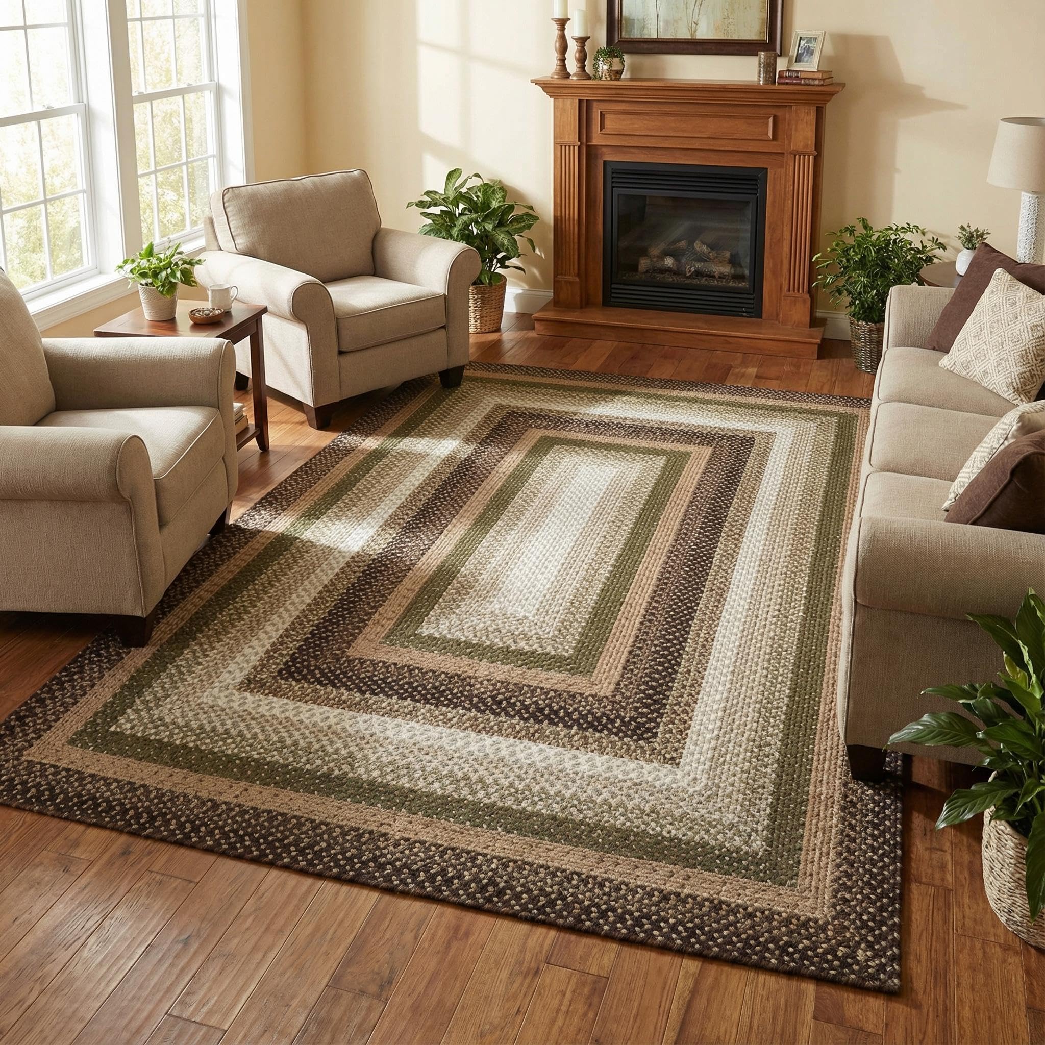 8x10 Natural Braided Washable Farmhouse Rug Non Slip Stain Resistant Low Pile Carpet