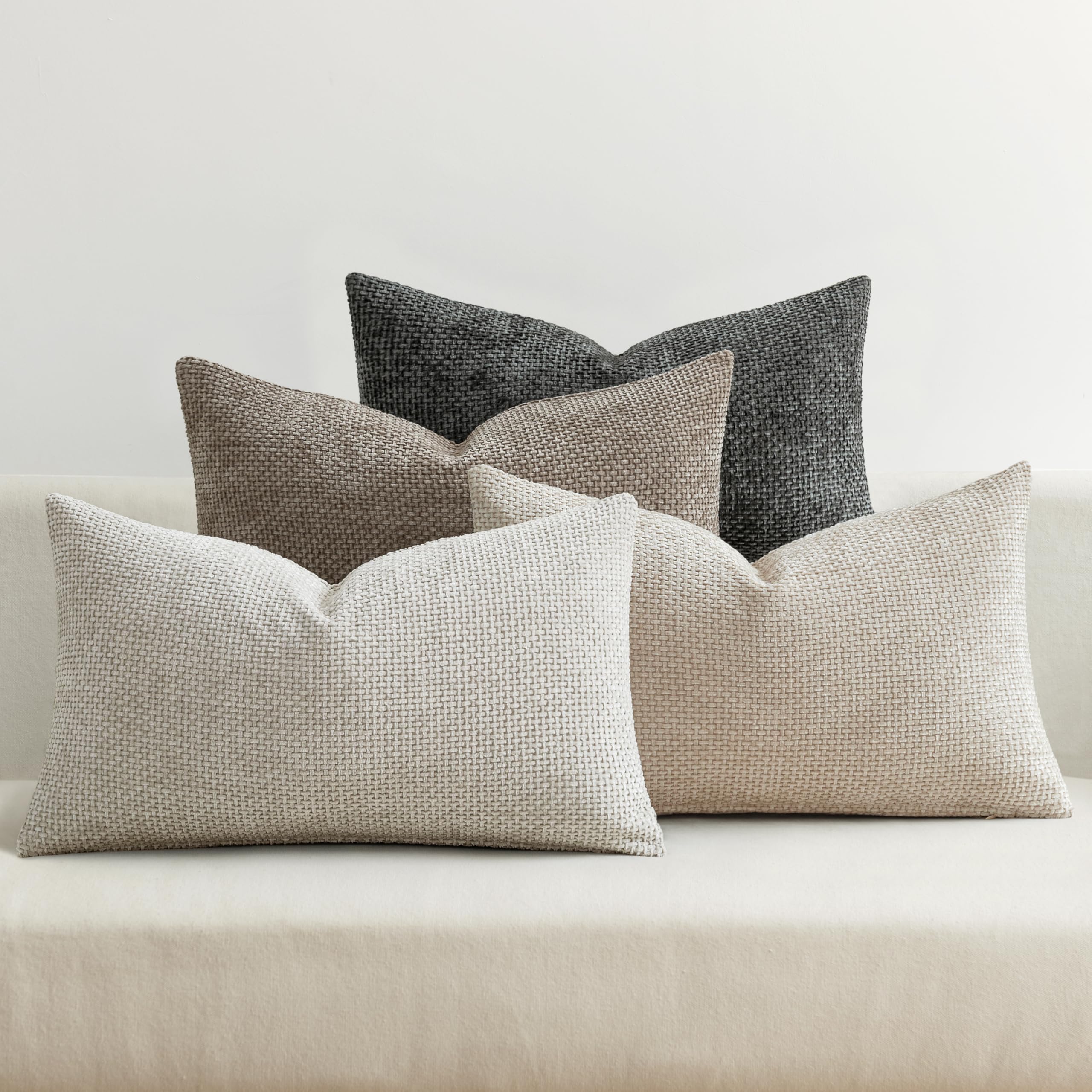 MIULEE Pack of 4 Couch Throw Pillow Covers 20x20 Inch Cream Soft Decorative Chenille Pillow Covers Farmhouse Accent Cushion Covers for Boho Spring Home Decor Sofa Bedroom Living Room