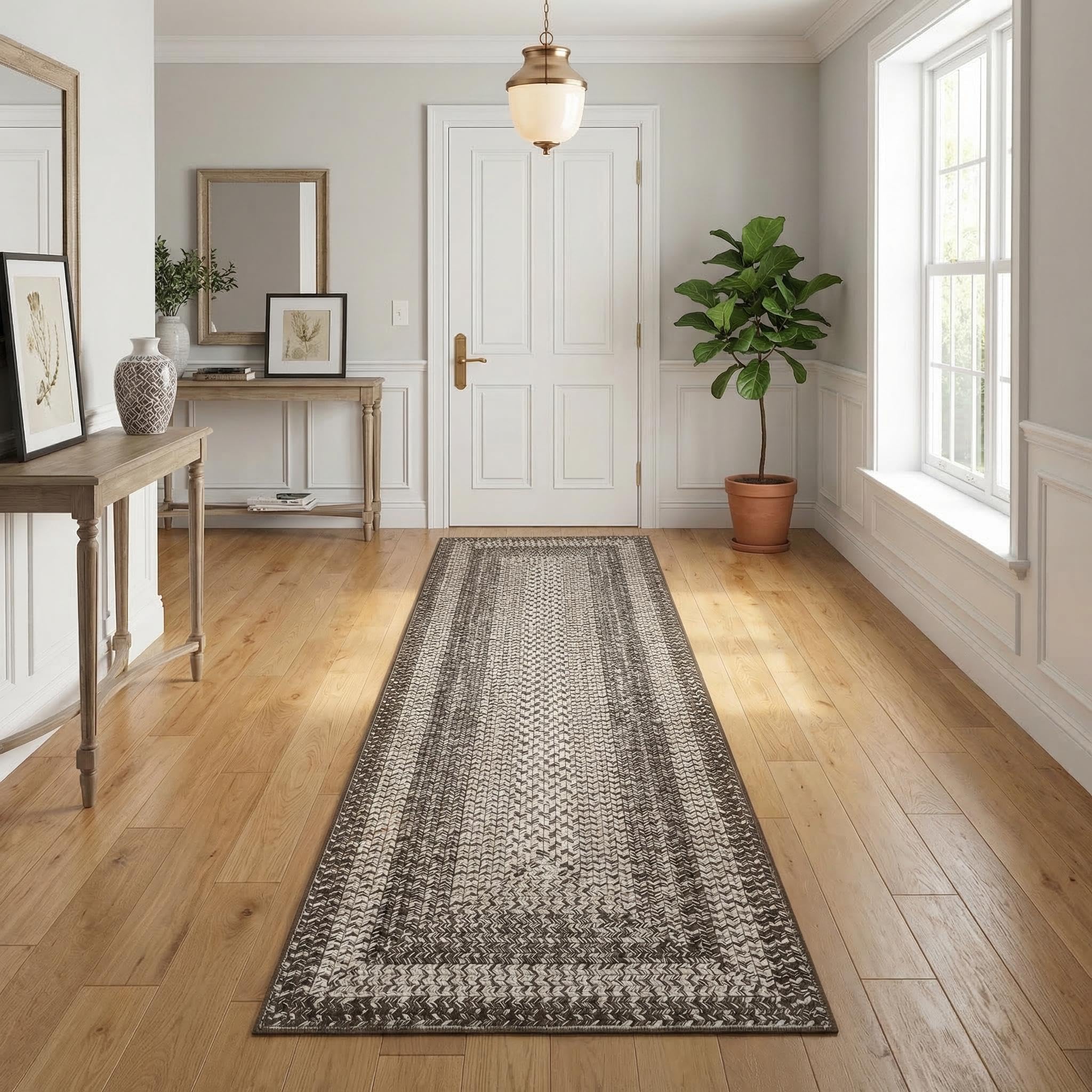 8x10 Natural Braided Washable Farmhouse Rug Non Slip Stain Resistant Low Pile Carpet