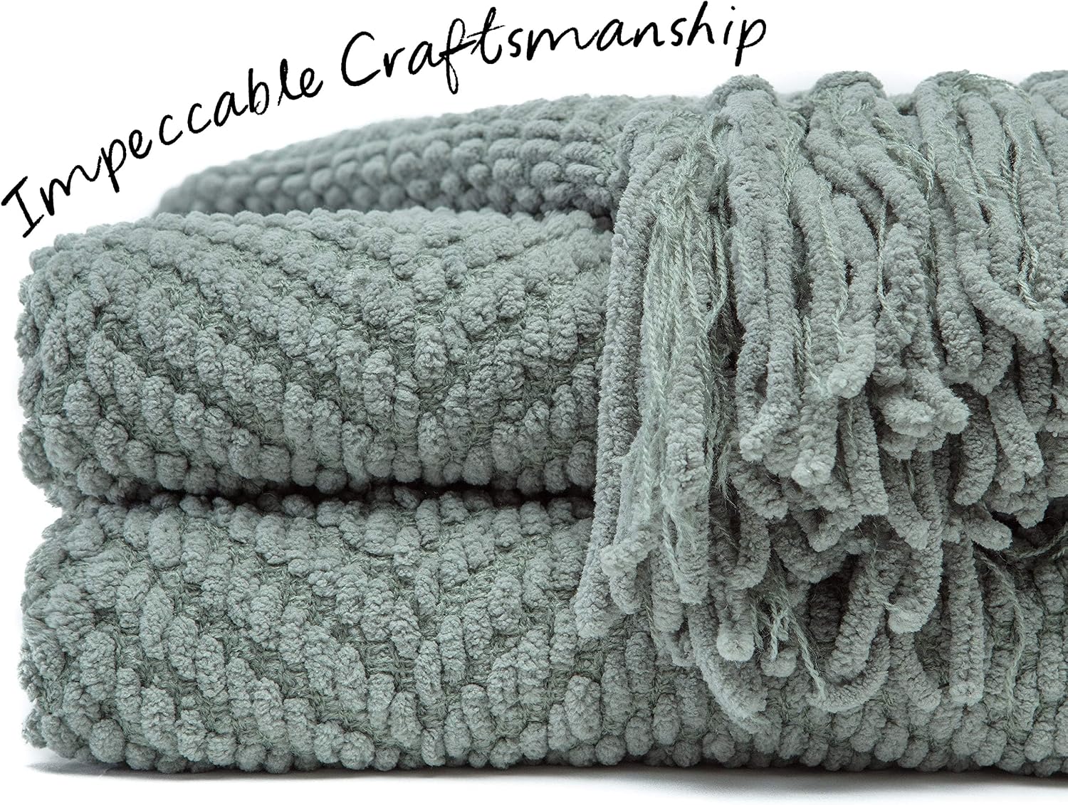 Chanasya Premium Textured Knit Throw Blanket with Tassels - Soft, Cozy Blanket for Couch, Bed, Living Room - 50" x 65” - Tan Sage