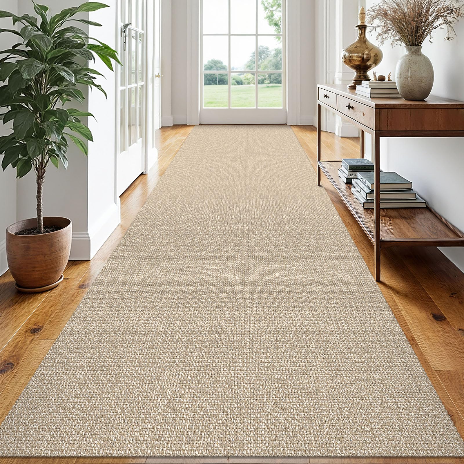 EARTHALL Washable Area Rug 4x6 Ft Non Slip Rugs for Entryway Braided Rubber Backed Bedroom Carpet Cotton Entry Rug Woven Floor Carpets for Bedroom Dining Room Living Room, Send/Beige