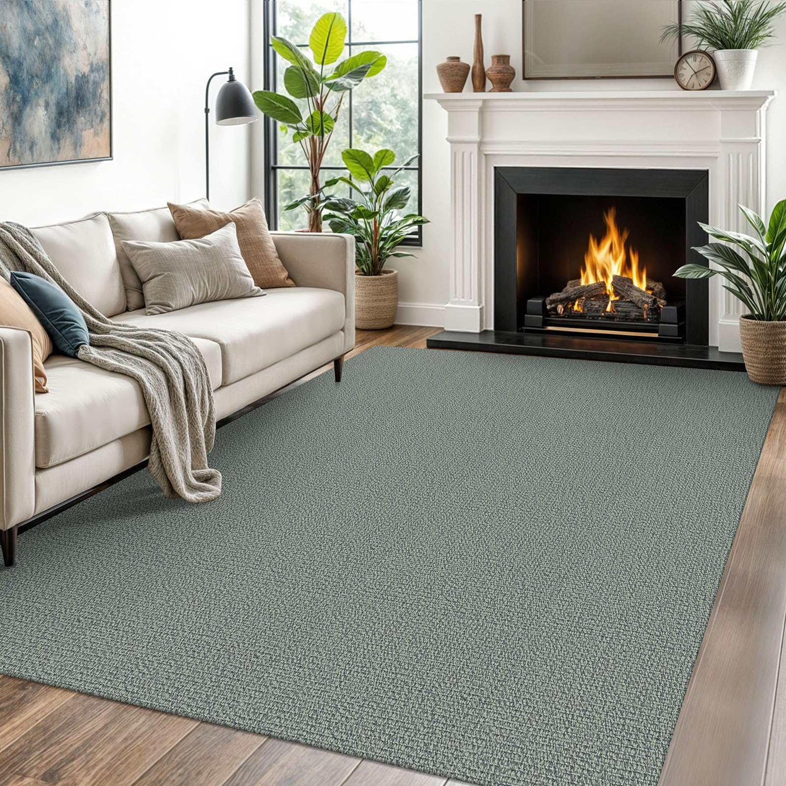 EARTHALL Washable Area Rug 4x6 Ft Non Slip Rugs for Entryway Braided Rubber Backed Bedroom Carpet Cotton Entry Rug Woven Floor Carpets for Bedroom Dining Room Living Room, Send/Beige