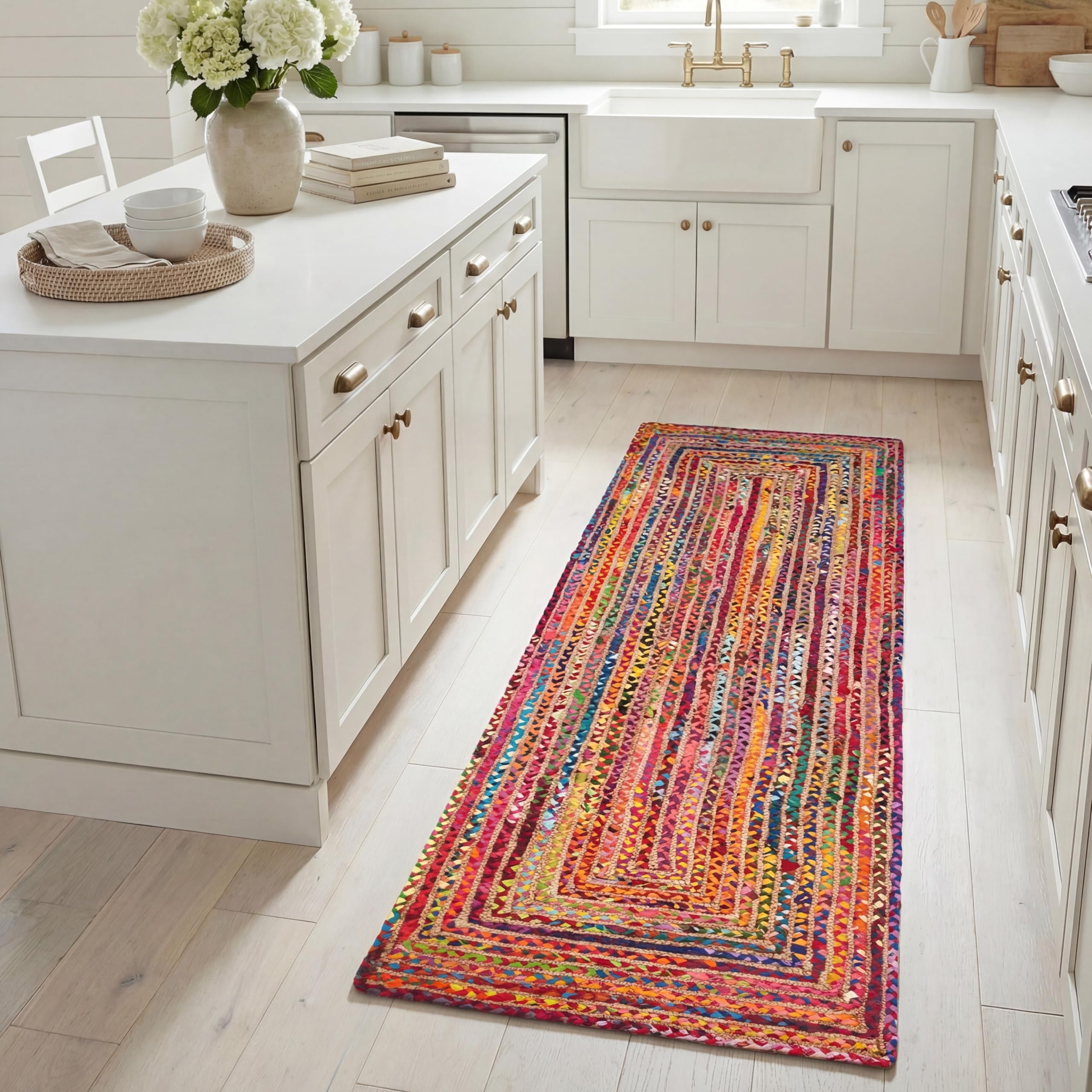 SAFAVIEH Area Rug 4x6 - Cape Cod Collection - Beige & Multi, Handmade Jute & Cotton, Woven Braided Design (CAP202B)
