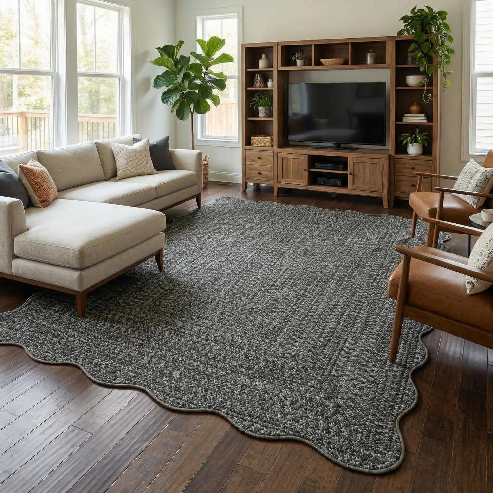 8x10 Natural Braided Washable Farmhouse Rug Non Slip Stain Resistant Low Pile Carpet