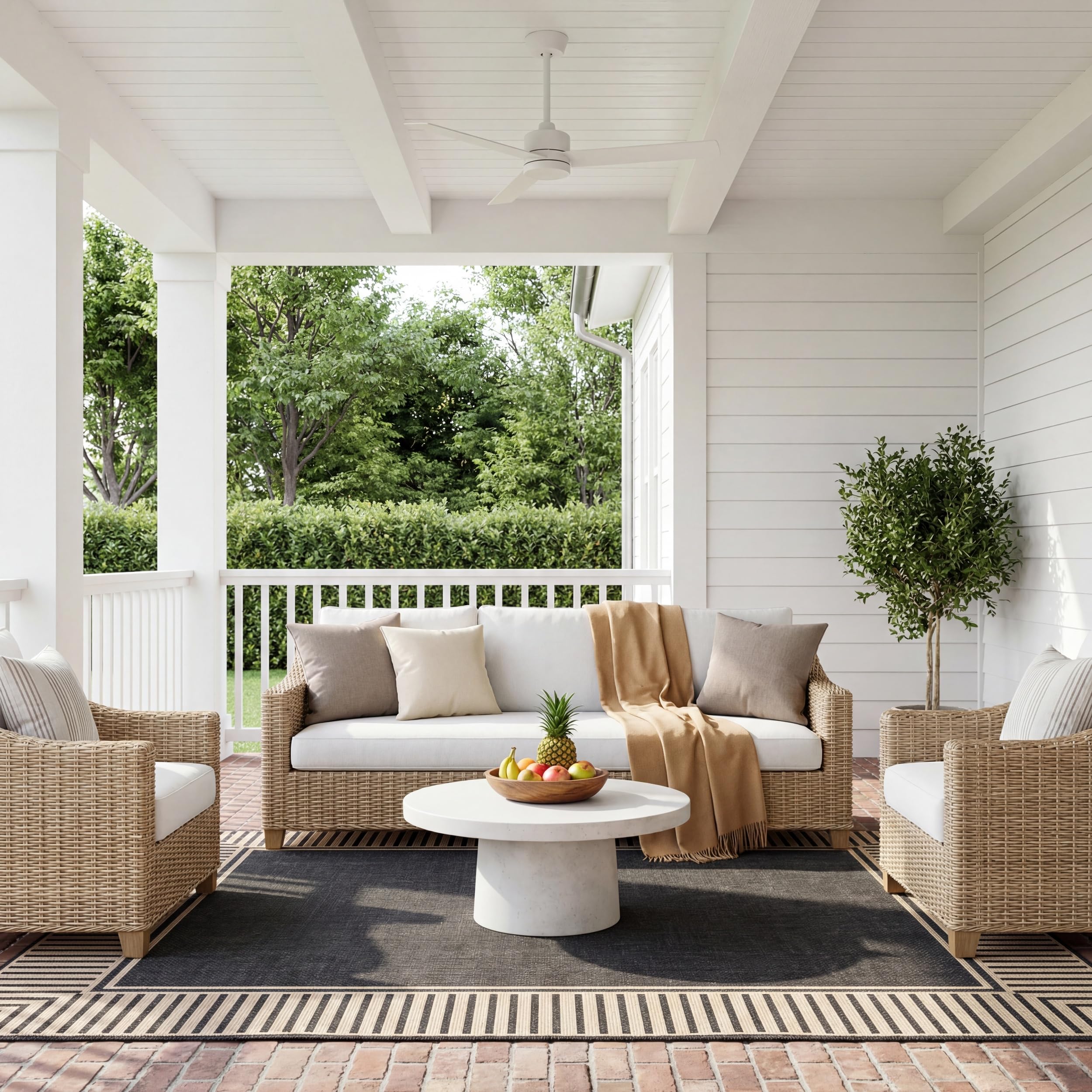 Nuloom Asha Light Brown/Ivory, 8' x 10', Casual, Striped Border, Soft and Cozy, High Traffic, Easy Clean, Durable Area Rug for Indoor/Outdoor Patio, Deck, Porch, Garden, Courtyard