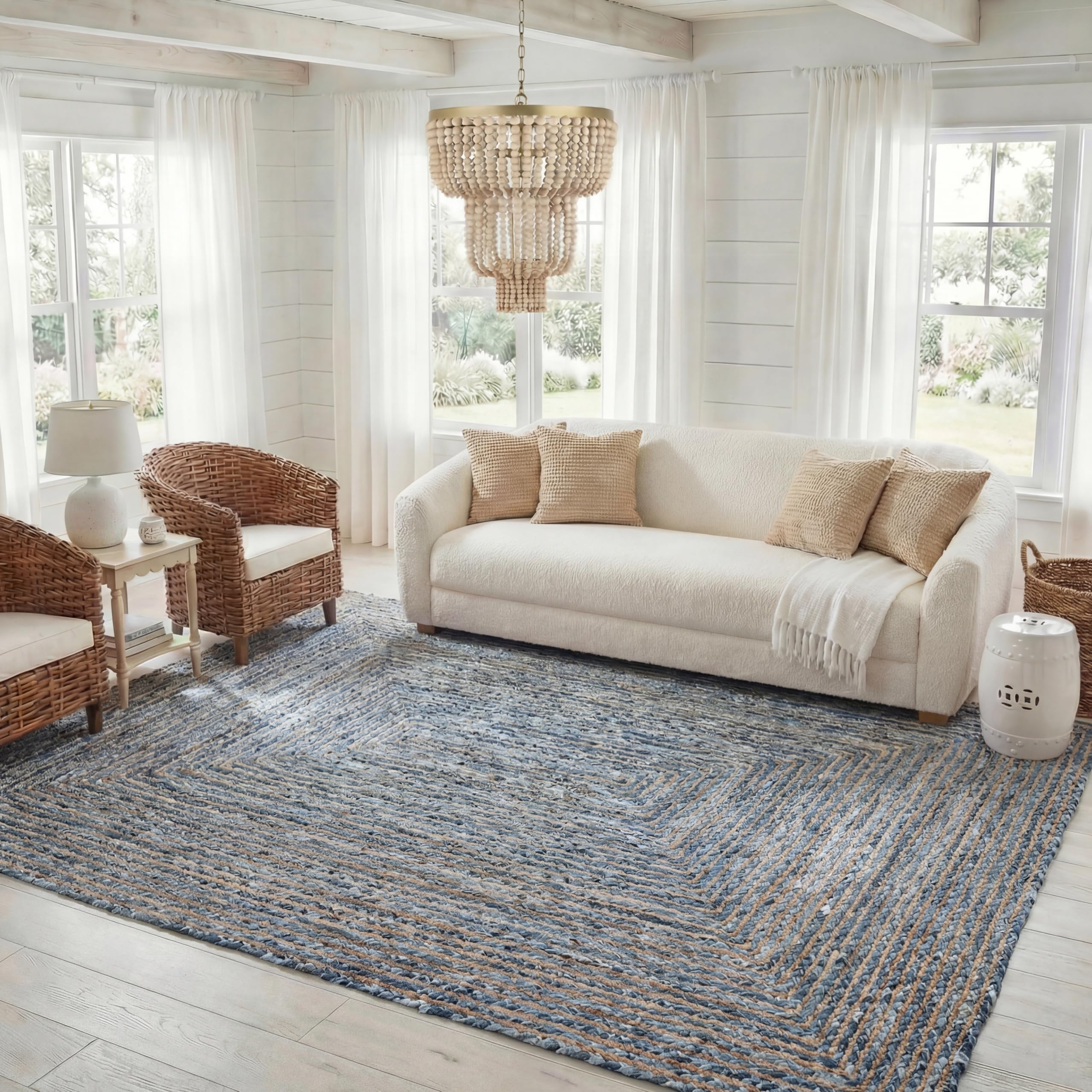 SAFAVIEH Area Rug 8x10 - Cape Cod Collection - Large - Beige & Multi, Handmade Jute & Cotton, Woven Braided Design (CAP202B)