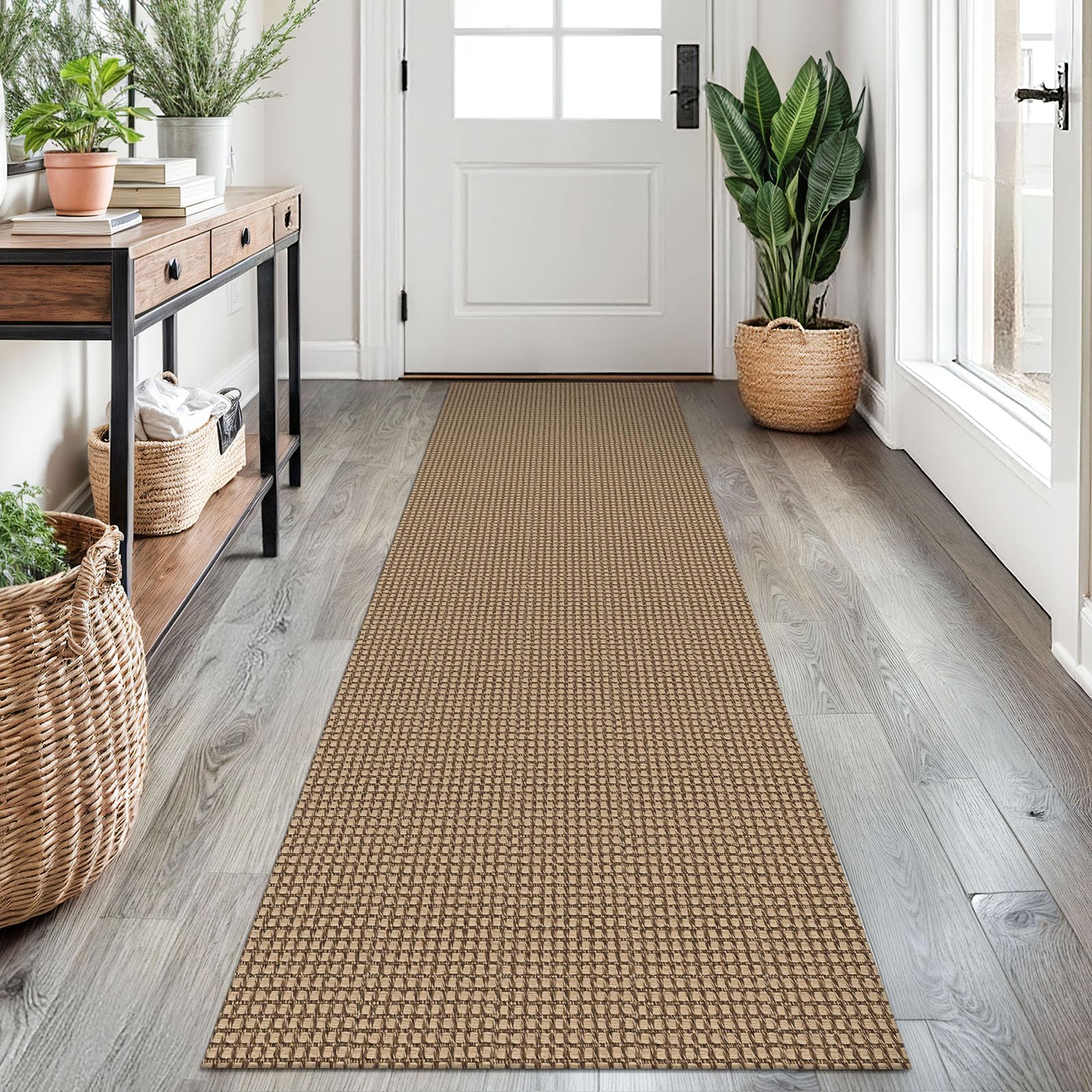 EARTHALL Woven Area Rug 4x6 Ft Washable Rugs for Entryway Non Slip Braided Throw Rugs Bedroom Carpet Cotton Entry Rug Cotton Floor Carpets for Bedroom Dining Room Living Room, Orange/Tan/Brown