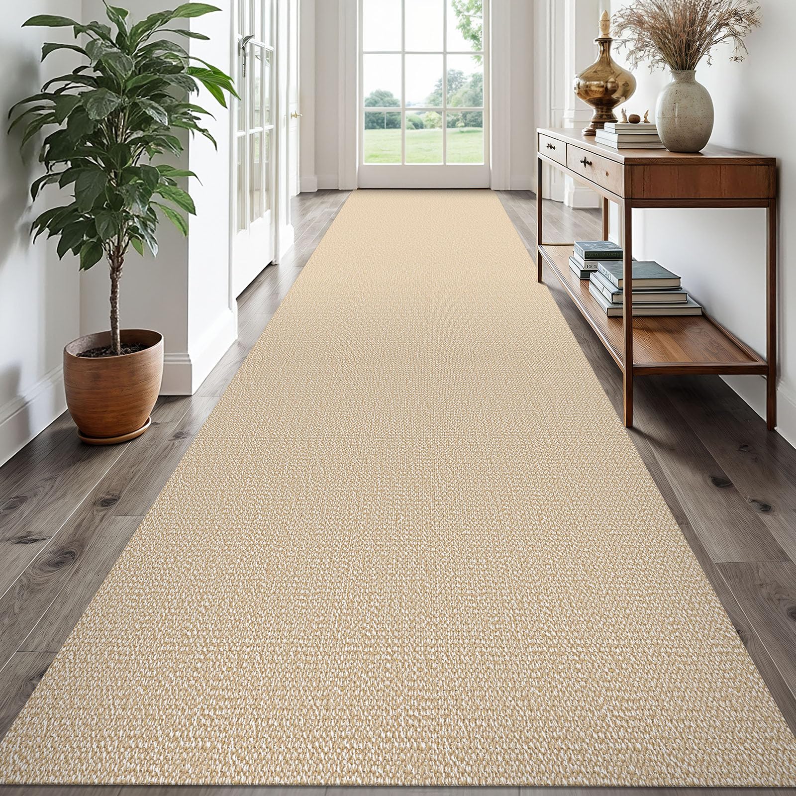 EARTHALL Washable Area Rug 4x6 Ft Non Slip Rugs for Entryway Braided Rubber Backed Bedroom Carpet Cotton Entry Rug Woven Floor Carpets for Bedroom Dining Room Living Room, Send/Beige