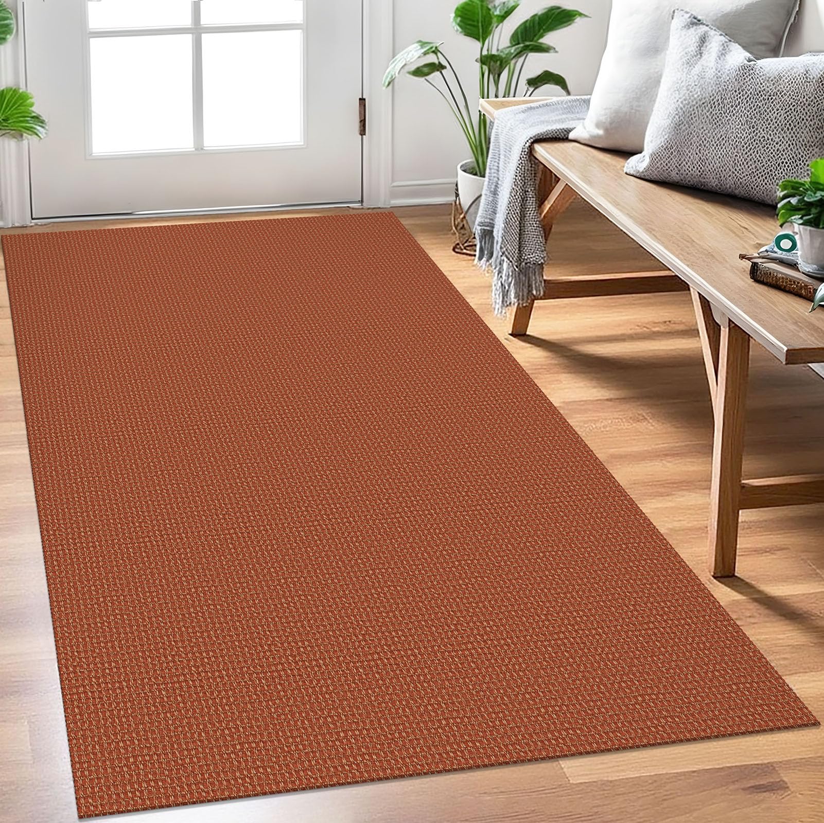 EARTHALL Woven Area Rug 4x6 Ft Washable Rugs for Entryway Non Slip Braided Throw Rugs Bedroom Carpet Cotton Entry Rug Cotton Floor Carpets for Bedroom Dining Room Living Room, Orange/Tan/Brown
