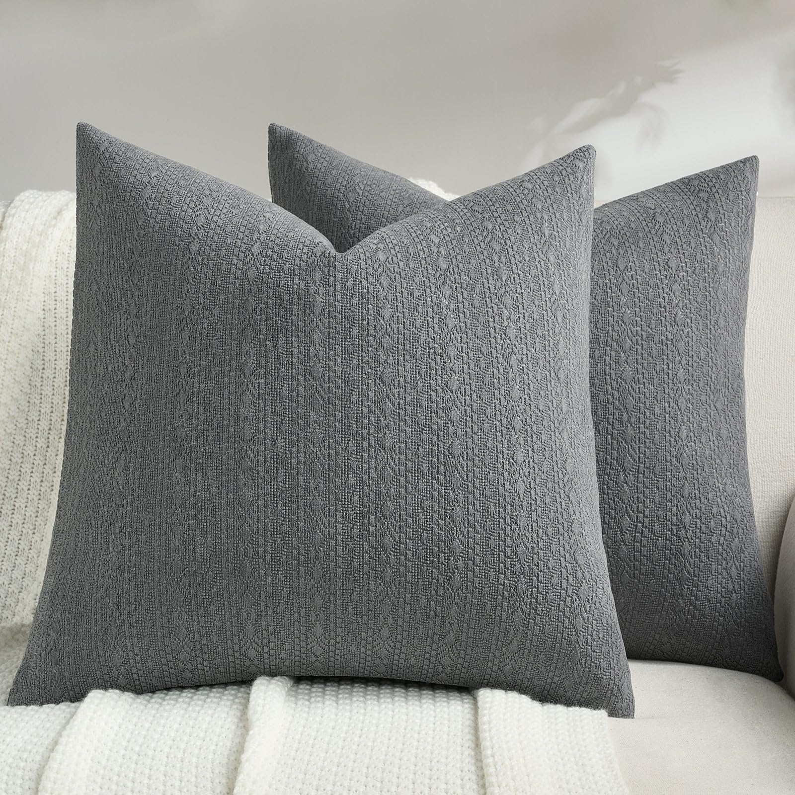 FUTEI Pack of 2 Solid Chenille Throw Pillow Covers 18x18 Inch Soft Farmhouse Decorative Accent Cushion Cases Modern Home Decor for Couch Living Room, Cream