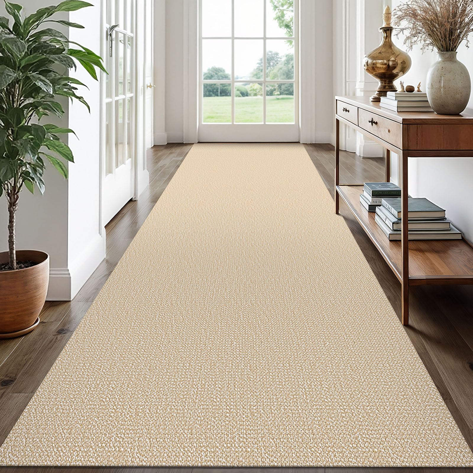 EARTHALL Washable Area Rug 4x6 Ft Non Slip Rugs for Entryway Braided Rubber Backed Bedroom Carpet Cotton Entry Rug Woven Floor Carpets for Bedroom Dining Room Living Room, Send/Beige