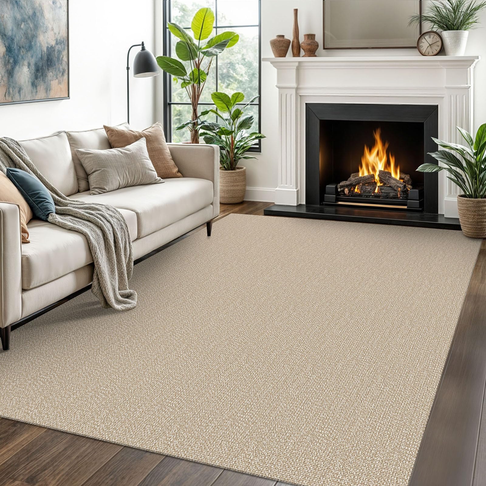 EARTHALL Washable Area Rug 4x6 Ft Non Slip Rugs for Entryway Braided Rubber Backed Bedroom Carpet Cotton Entry Rug Woven Floor Carpets for Bedroom Dining Room Living Room, Send/Beige