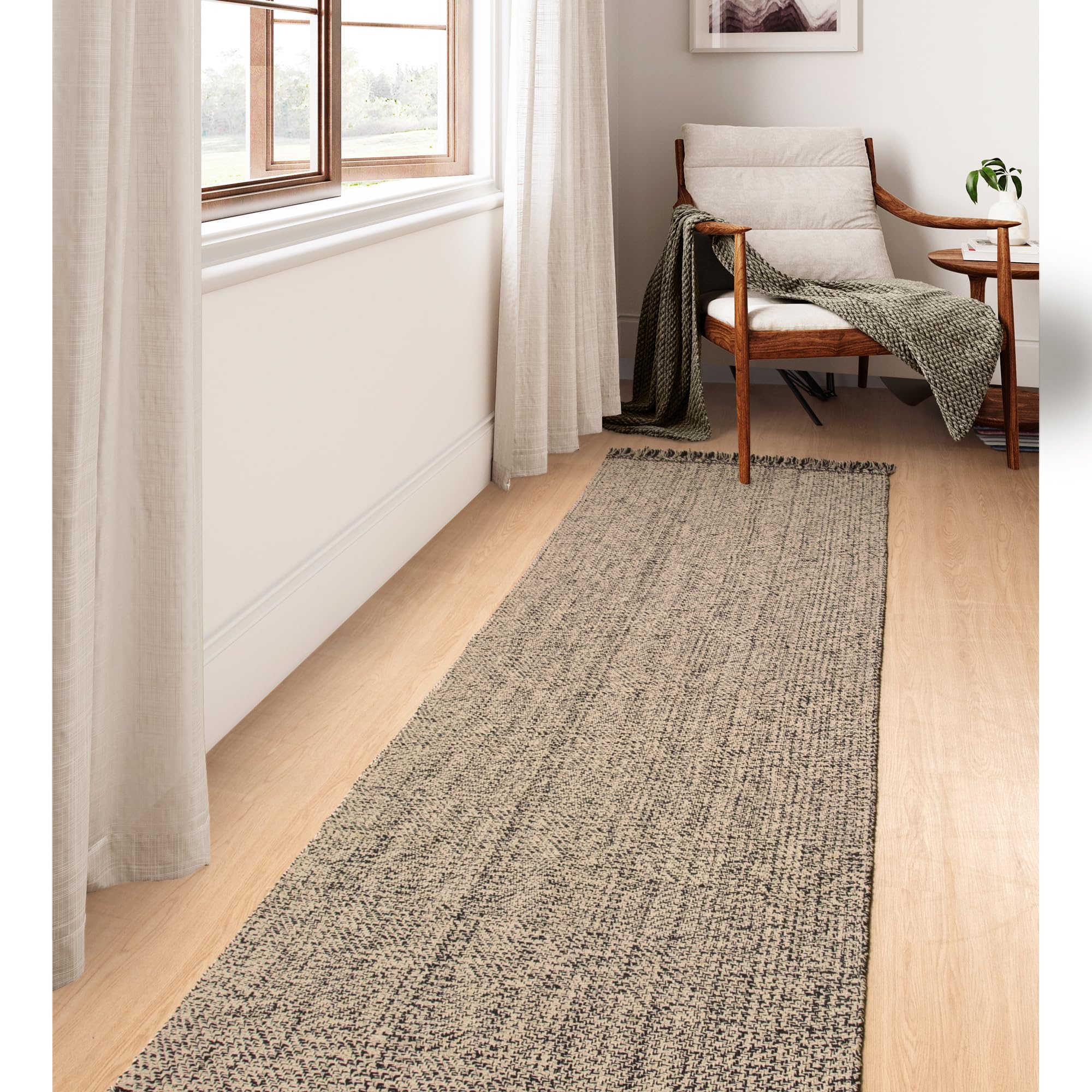 Collive Comfy Area Rug 4' x 6', Tan/Cream Woven Cotton Bedroom Rugs, Modern Indoor Accent Rug Floor Carpet with Tassel for Living Room, Nursery Room, Dining Room, Bedside, Office, Patio Decor
