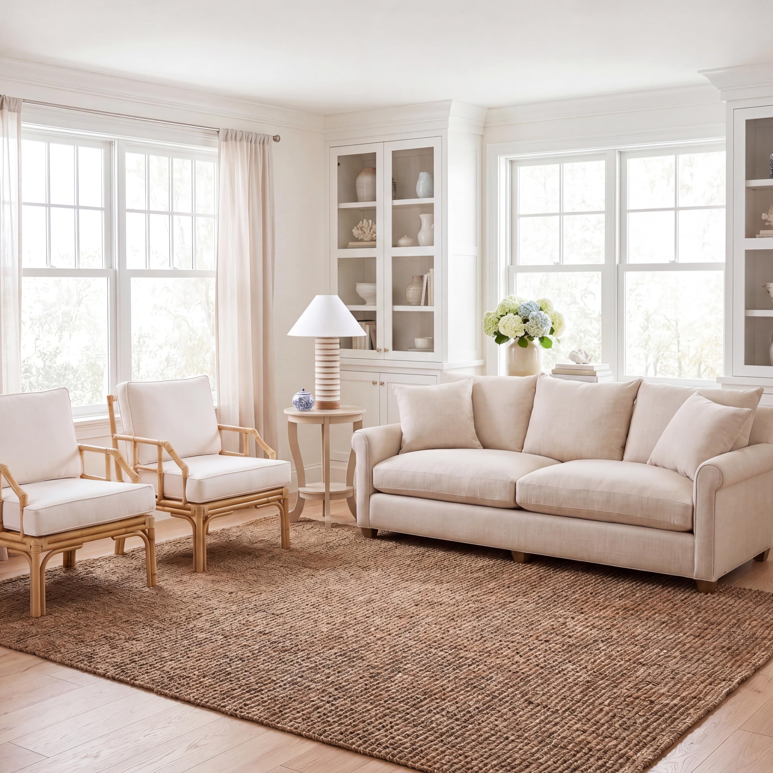 SAFAVIEH Natural Fiber Collection Area Rug - 5' x 7'6", Natural Brown, Handmade Jute, Farmhouse Style, Chunky Textured Thick Pile (NF447A)