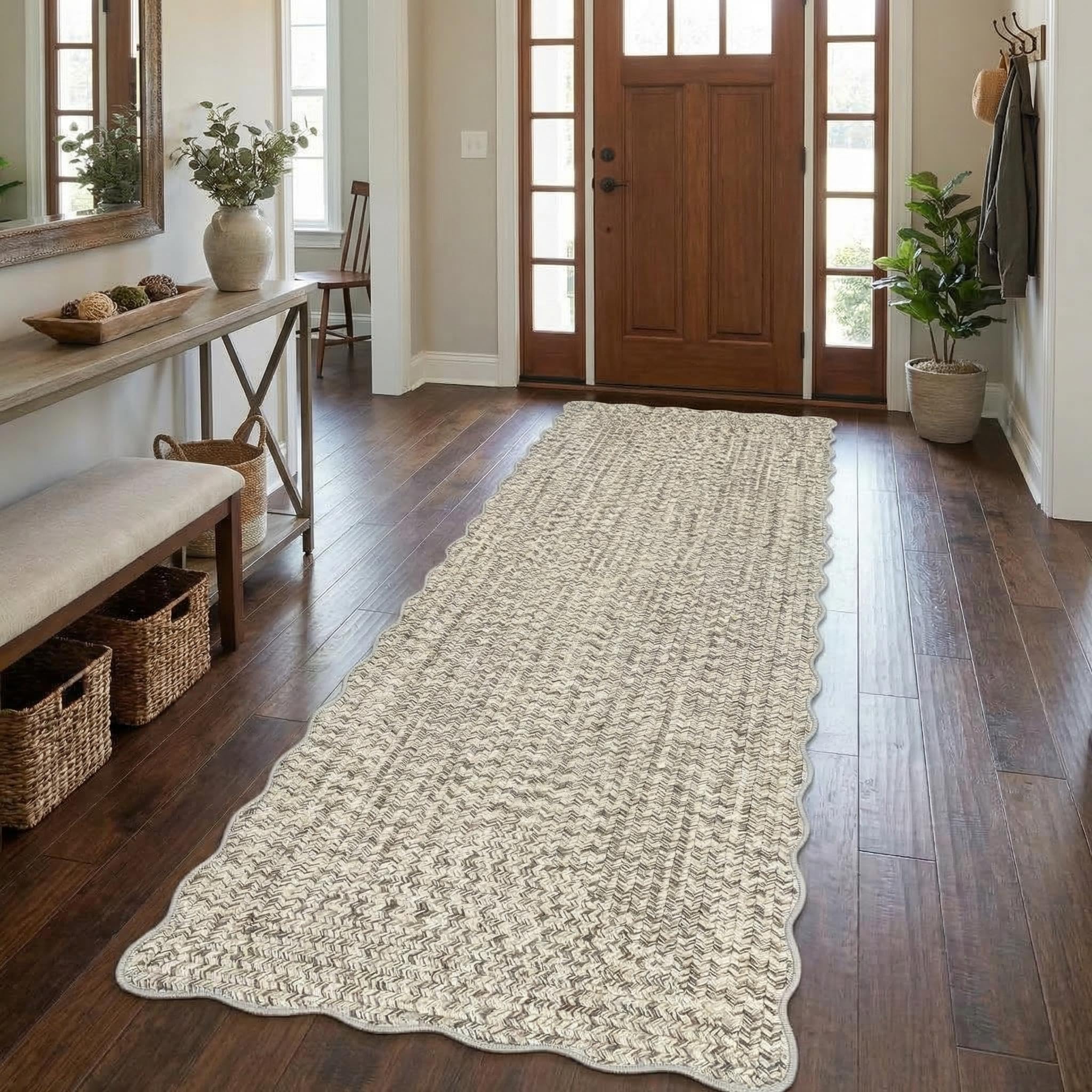 8x10 Natural Braided Washable Farmhouse Rug Non Slip Stain Resistant Low Pile Carpet