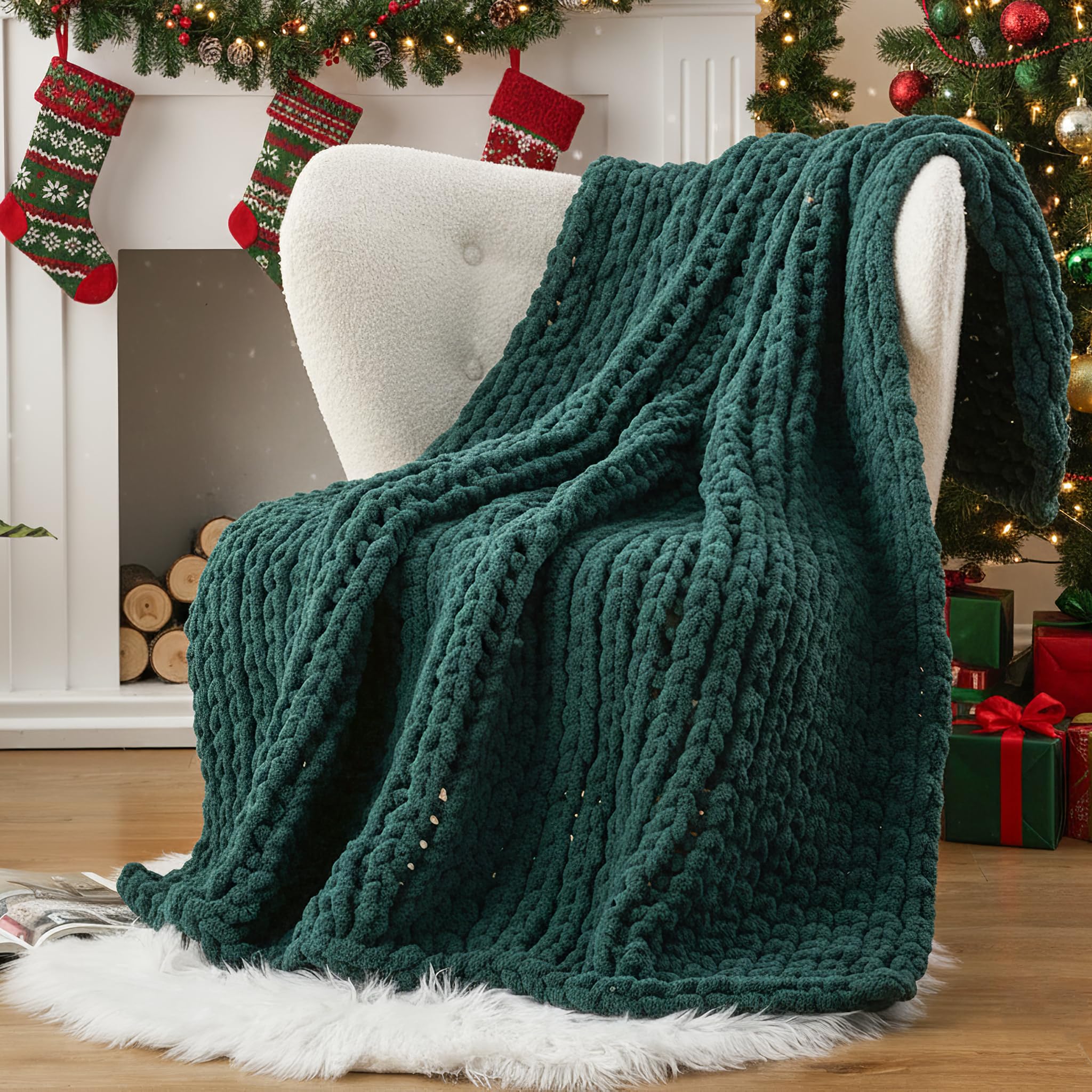 Battilo Chunky Knit Throw Blanket for Couch, Soft and Thick Chenille Throw Blanket, 50"x60" Handmade Cable Knit Crochet Blanket, Bluish Grey Knot Knitted Throw Blankets for Home Decor, Bluish Grey
