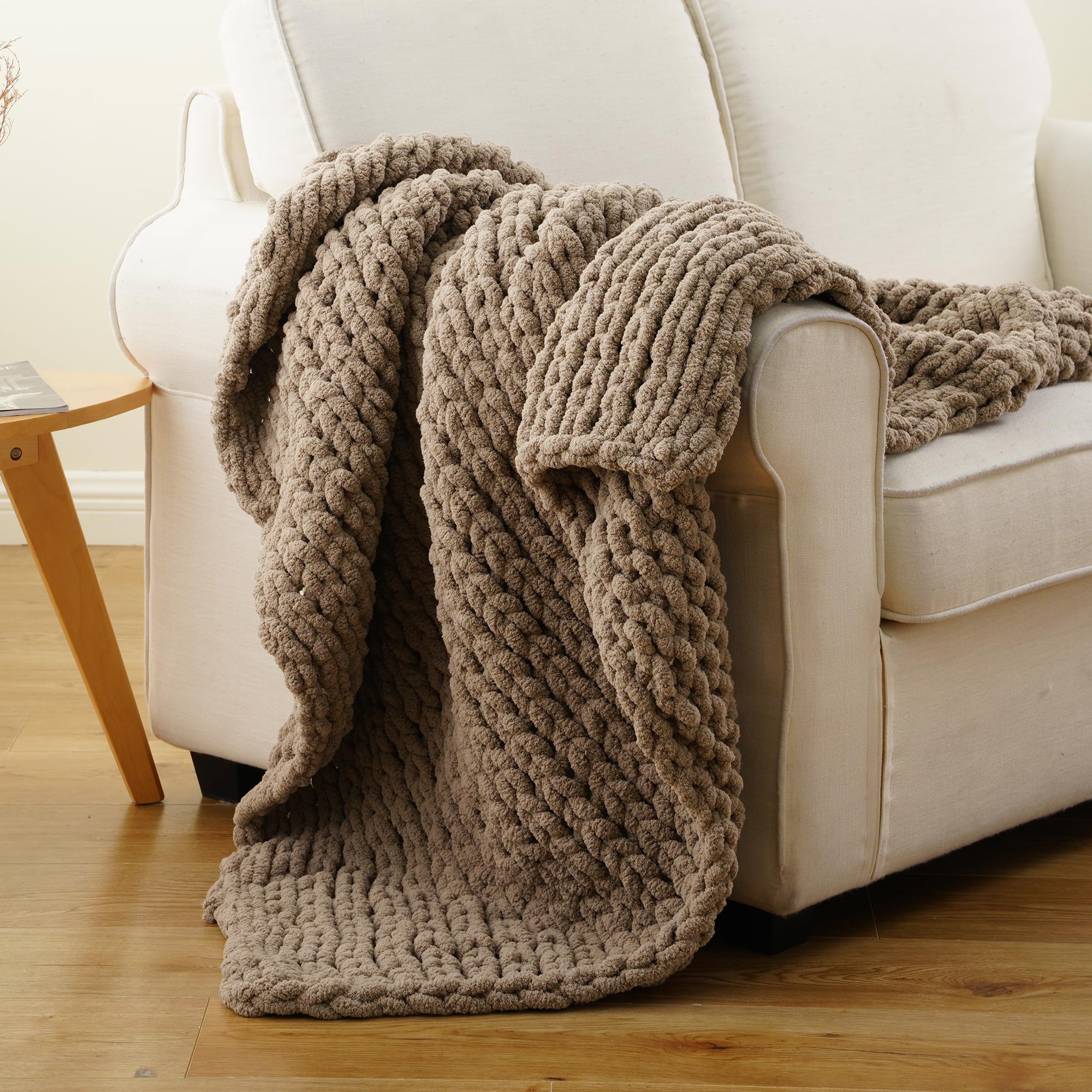 Battilo Chunky Knit Throw Blanket for Couch, Soft and Thick Chenille Throw Blanket, 50"x60" Handmade Cable Knit Crochet Blanket, Bluish Grey Knot Knitted Throw Blankets for Home Decor, Bluish Grey