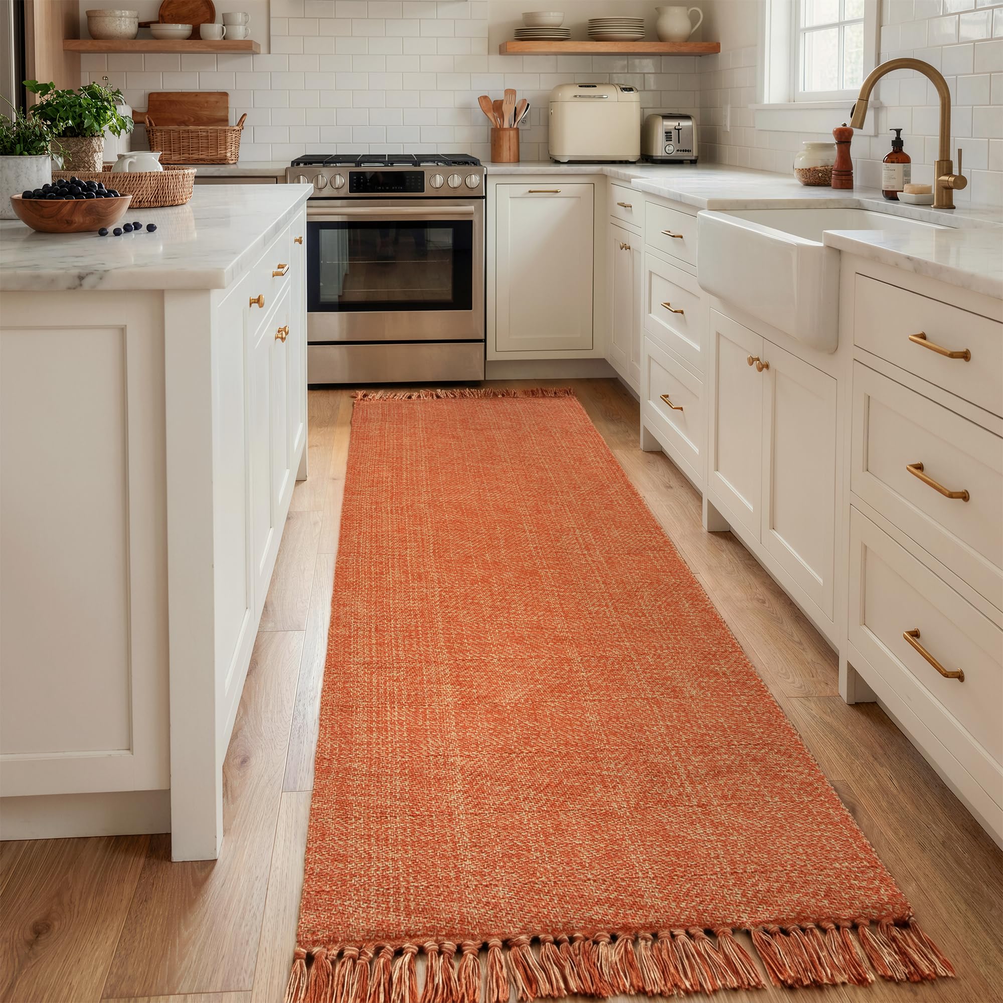 Collive Comfy Area Rug 4' x 6', Tan/Cream Woven Cotton Bedroom Rugs, Modern Indoor Accent Rug Floor Carpet with Tassel for Living Room, Nursery Room, Dining Room, Bedside, Office, Patio Decor