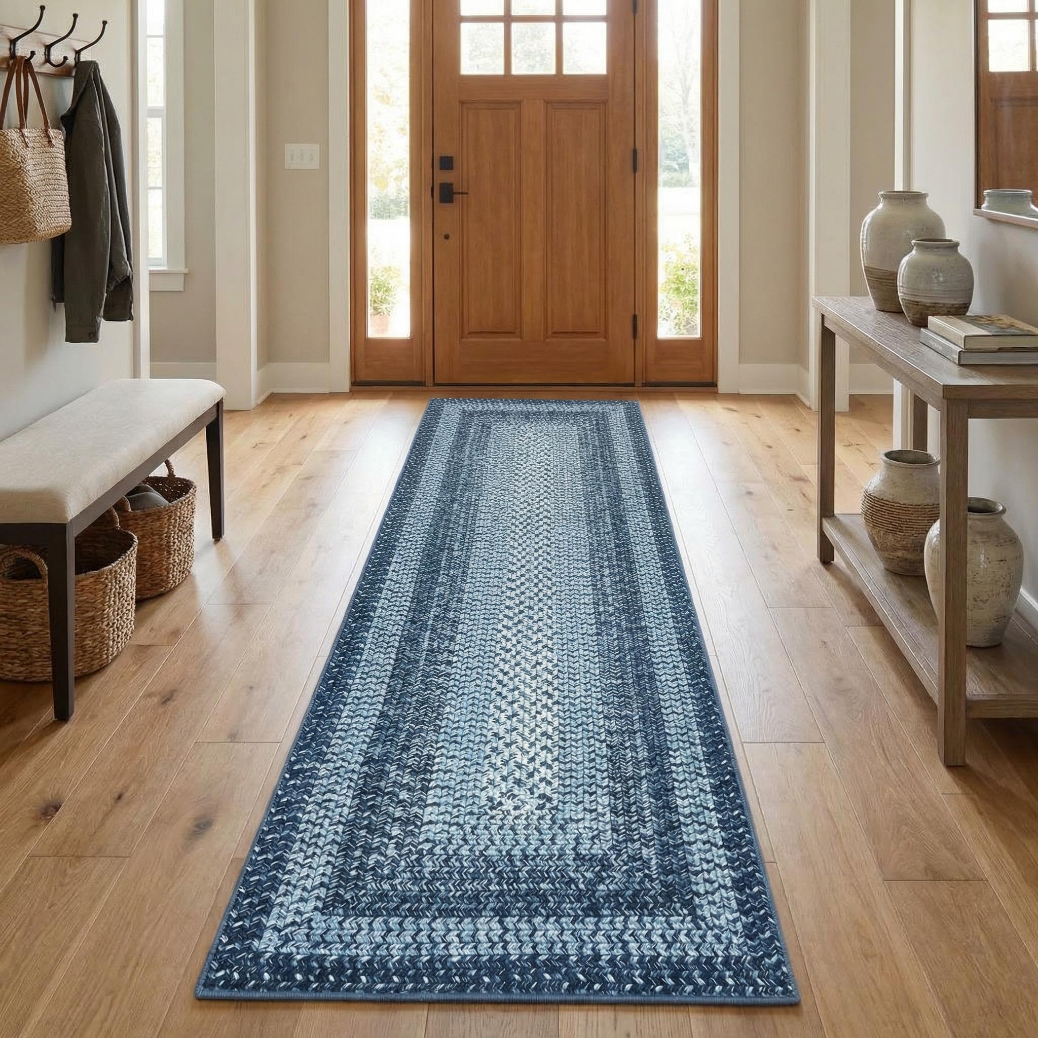 8x10 Natural Braided Washable Farmhouse Rug Non Slip Stain Resistant Low Pile Carpet