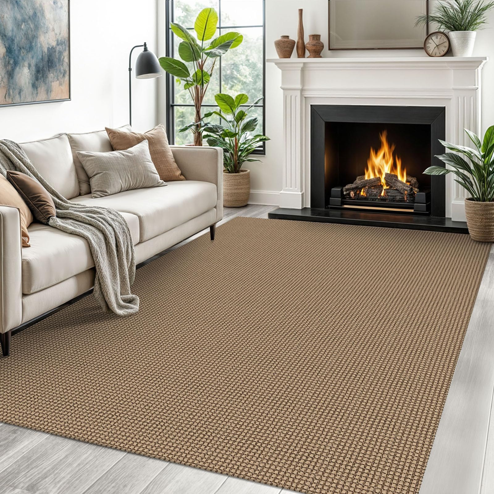 EARTHALL Woven Area Rug 4x6 Ft Washable Rugs for Entryway Non Slip Braided Throw Rugs Bedroom Carpet Cotton Entry Rug Cotton Floor Carpets for Bedroom Dining Room Living Room, Orange/Tan/Brown