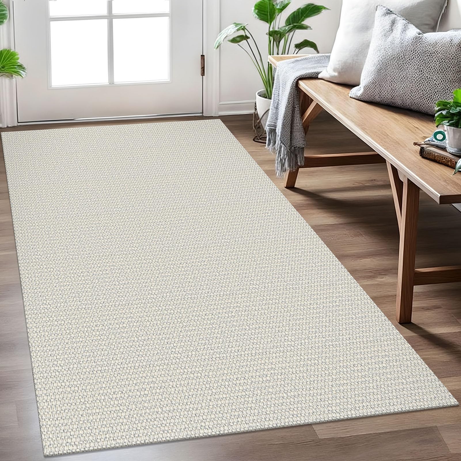 EARTHALL Washable Area Rug 4x6 Ft Non Slip Rugs for Entryway Braided Rubber Backed Bedroom Carpet Cotton Entry Rug Woven Floor Carpets for Bedroom Dining Room Living Room, Send/Beige