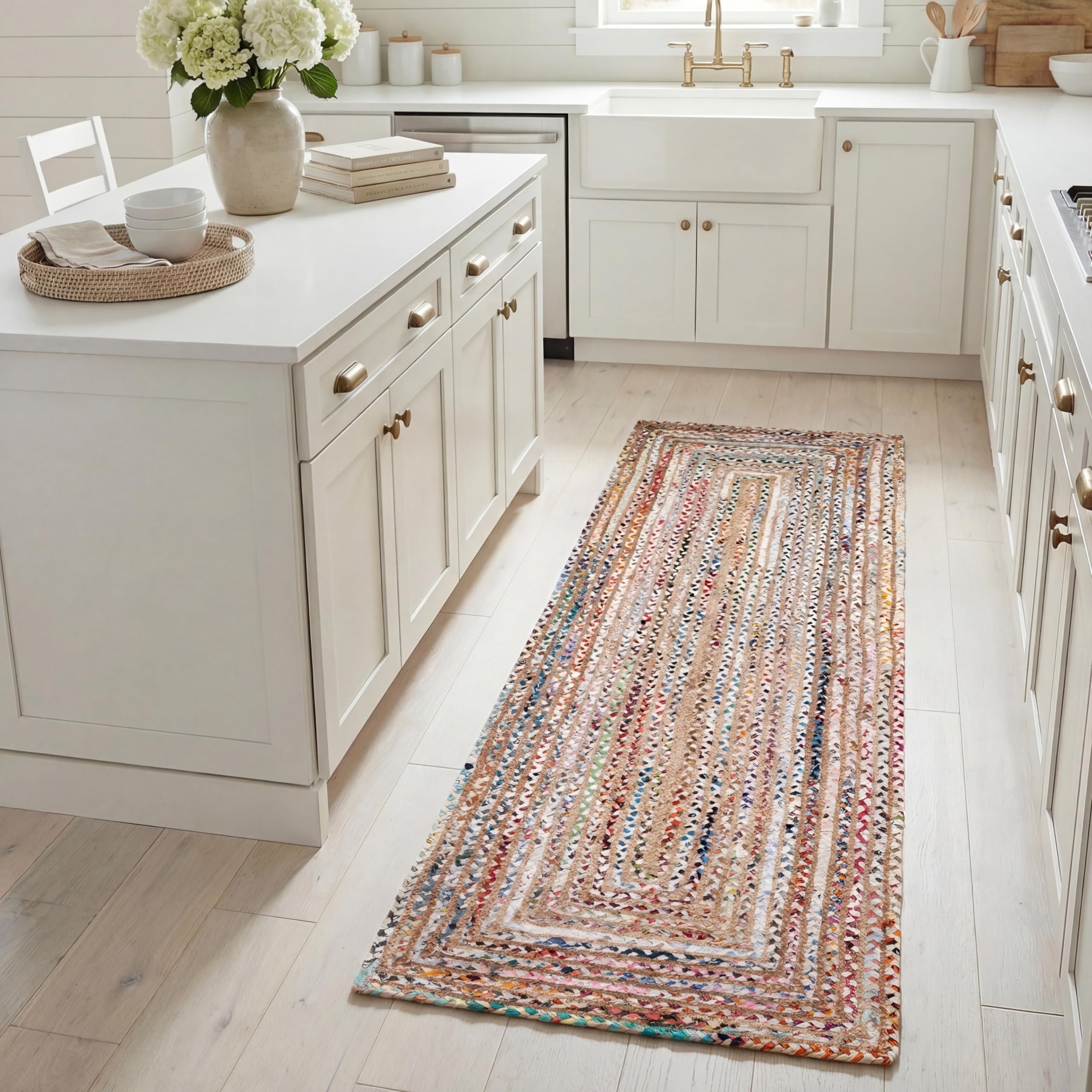 SAFAVIEH Area Rug 8x10 - Cape Cod Collection - Large - Beige & Multi, Handmade Jute & Cotton, Woven Braided Design (CAP202B)
