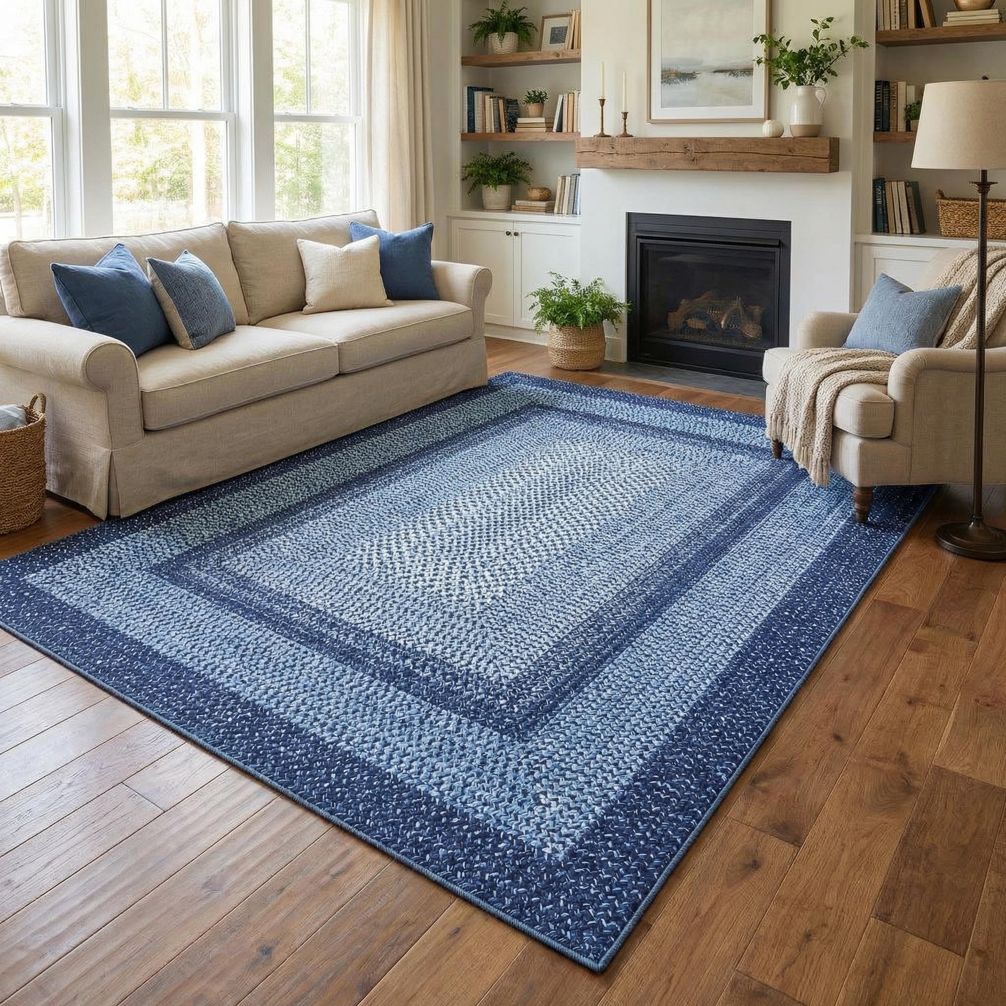 8x10 Natural Braided Washable Farmhouse Rug Non Slip Stain Resistant Low Pile Carpet