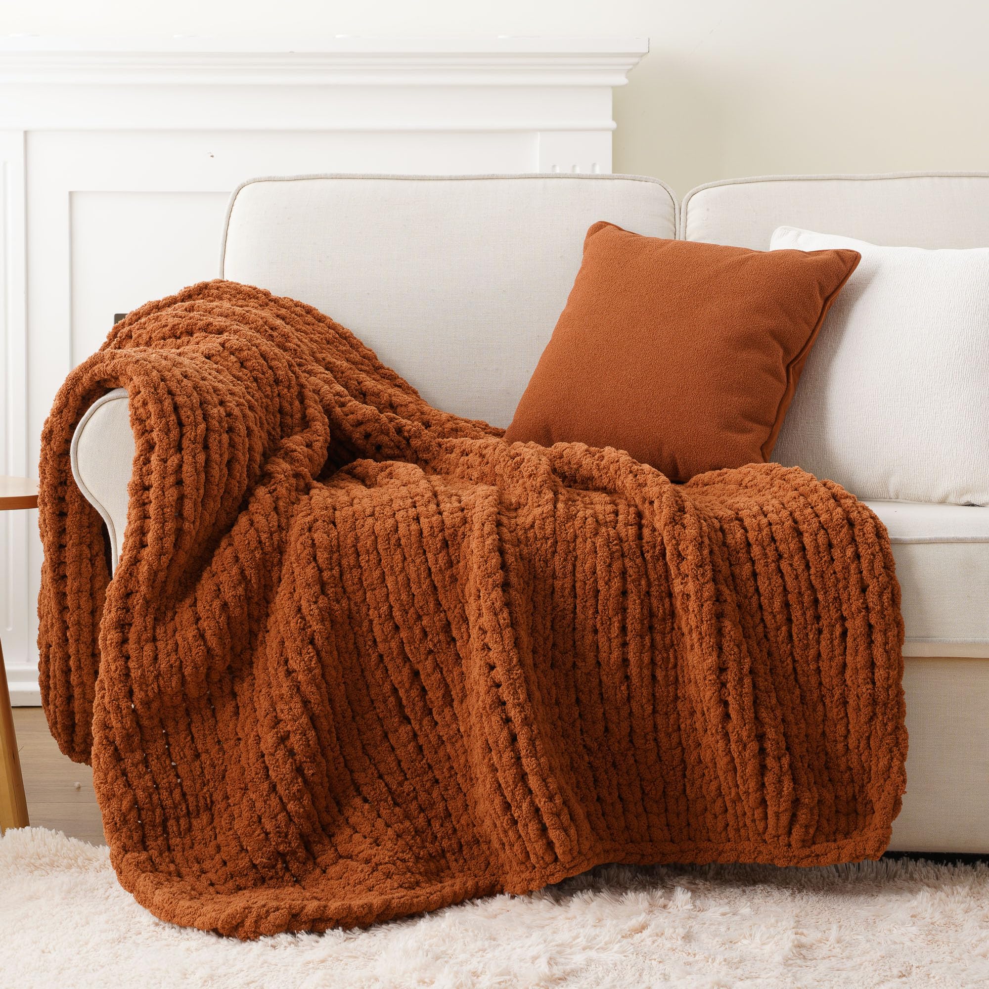 Battilo Chunky Knit Throw Blanket for Couch, Soft and Thick Chenille Throw Blanket, 50"x60" Handmade Cable Knit Crochet Blanket, Bluish Grey Knot Knitted Throw Blankets for Home Decor, Bluish Grey
